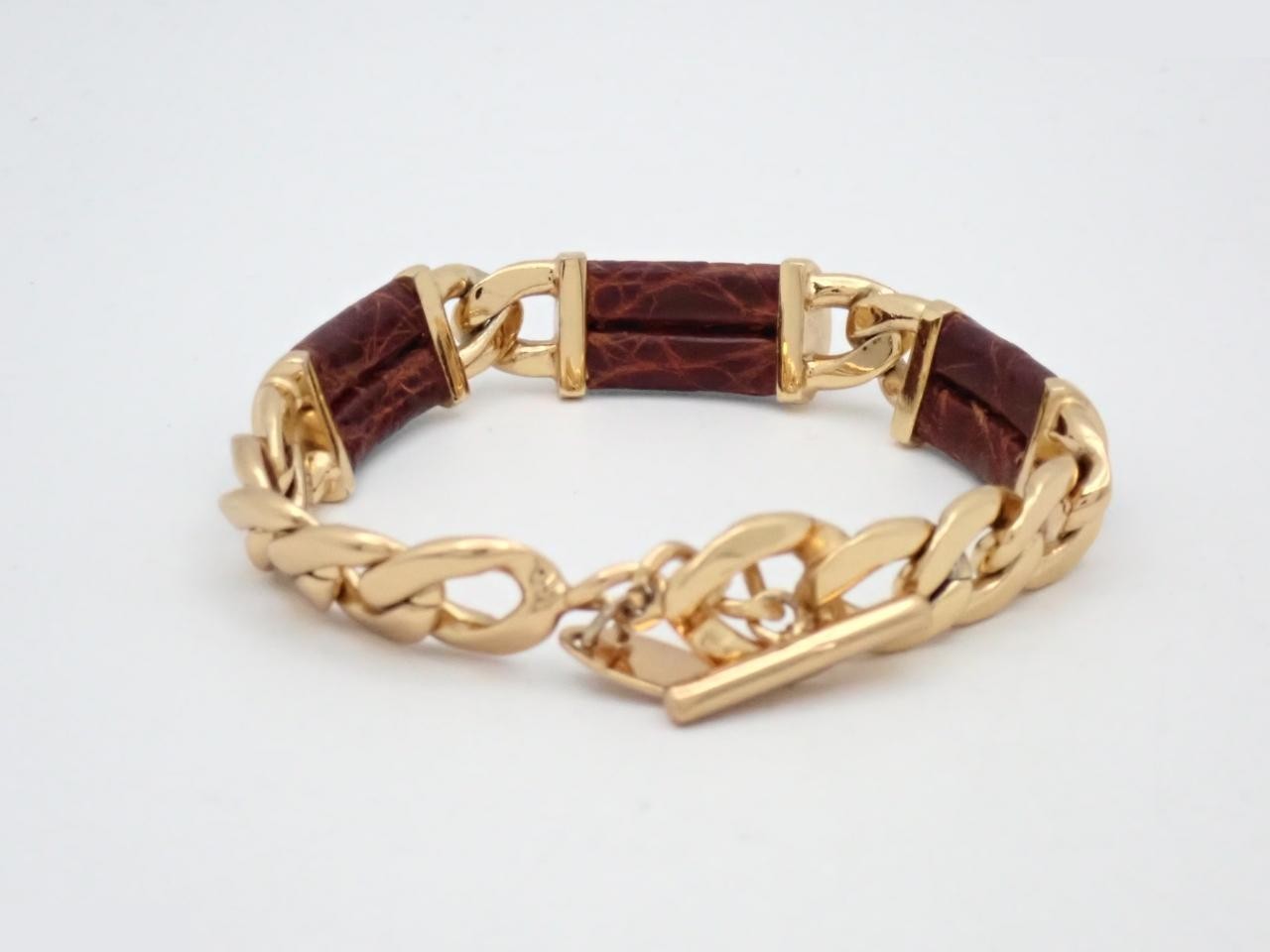 crocodile leather gold bracelet, with box, wrist size approximately 18cm. — view 2
