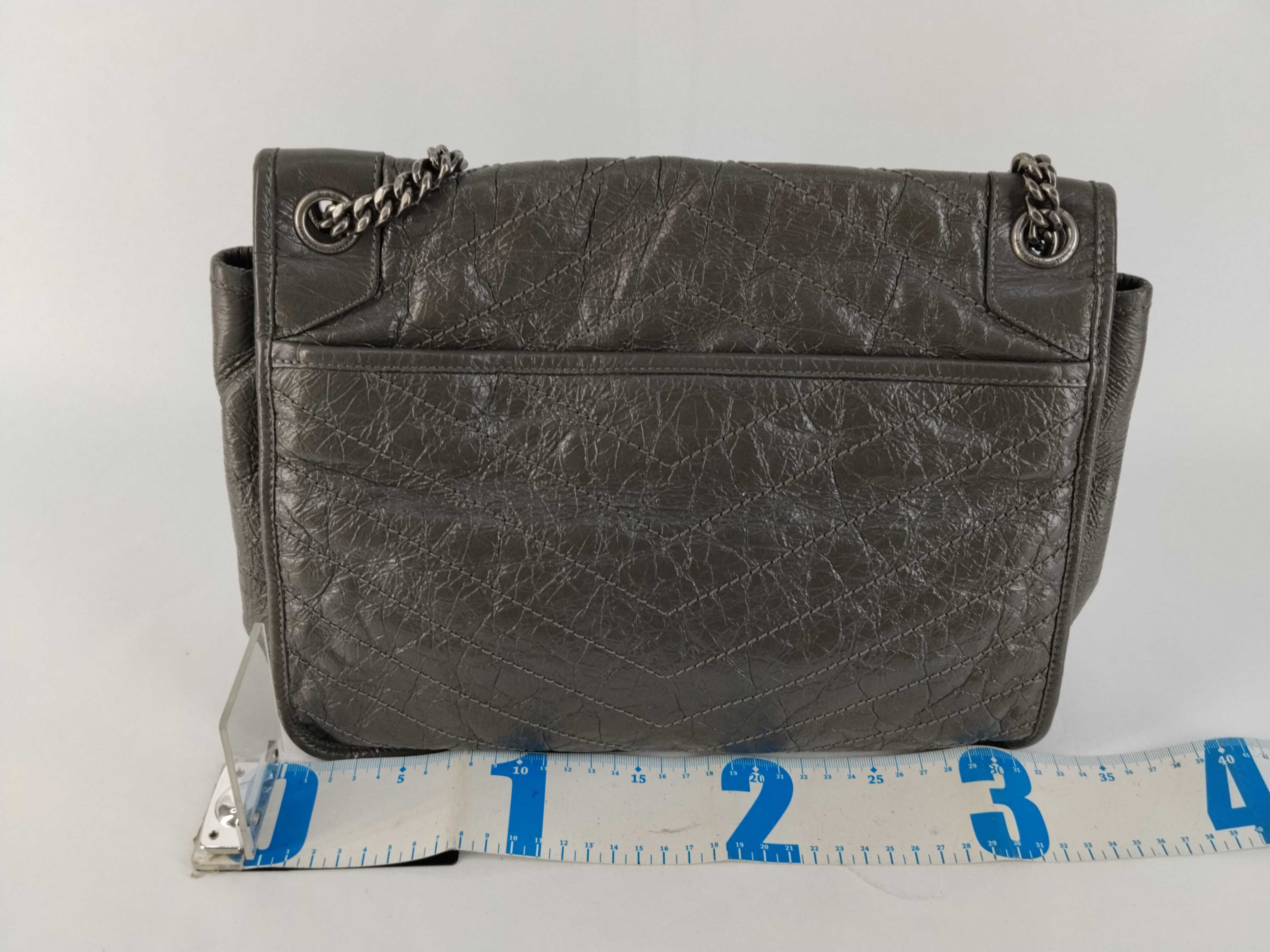 Niki Medium Chain Shoulder Bag, Gray Calfskin, Silver Hardware. — view 2