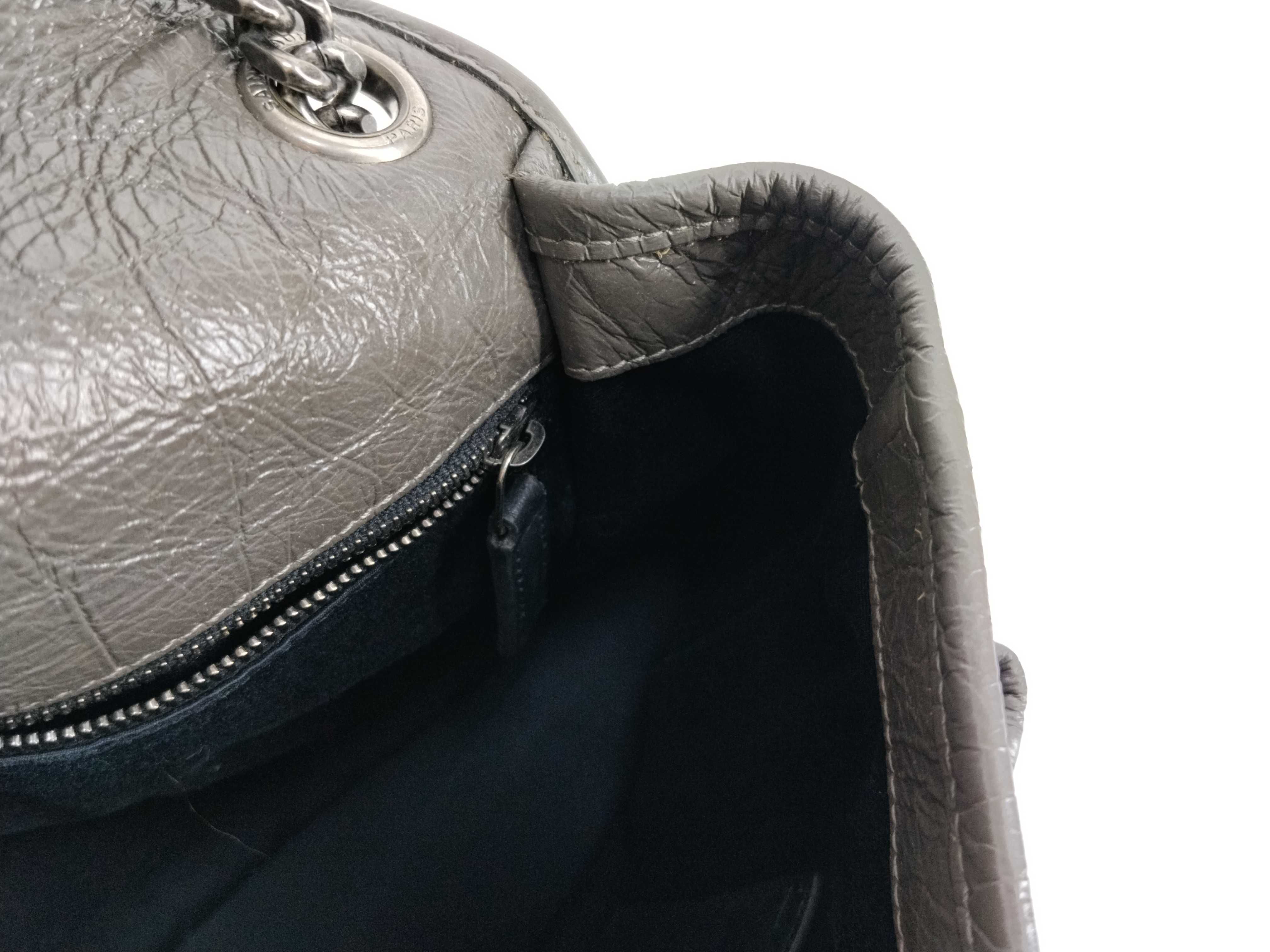 Niki Medium Chain Shoulder Bag, Gray Calfskin, Silver Hardware. — view 12