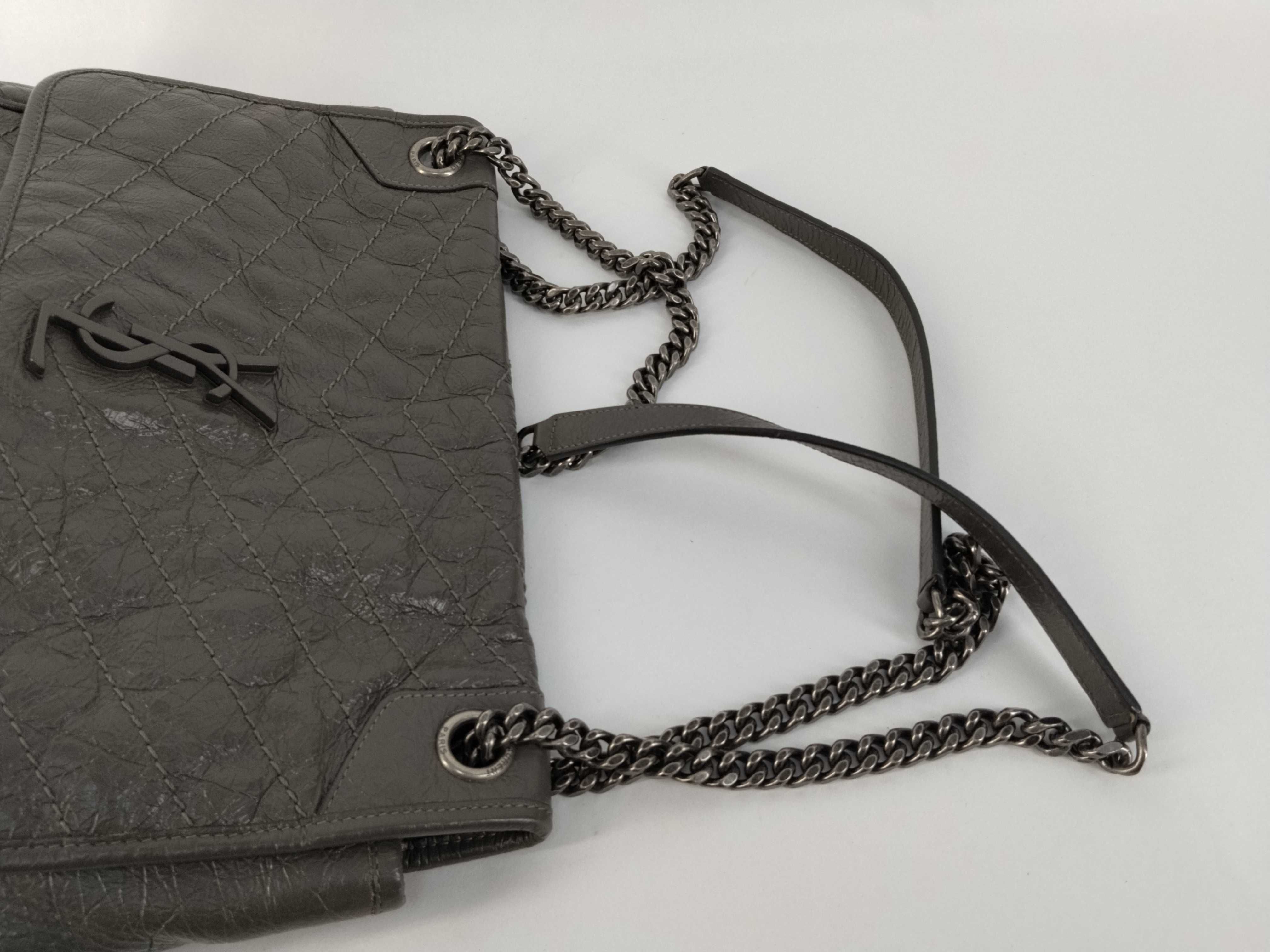 Niki Medium Chain Shoulder Bag, Gray Calfskin, Silver Hardware. — view 3