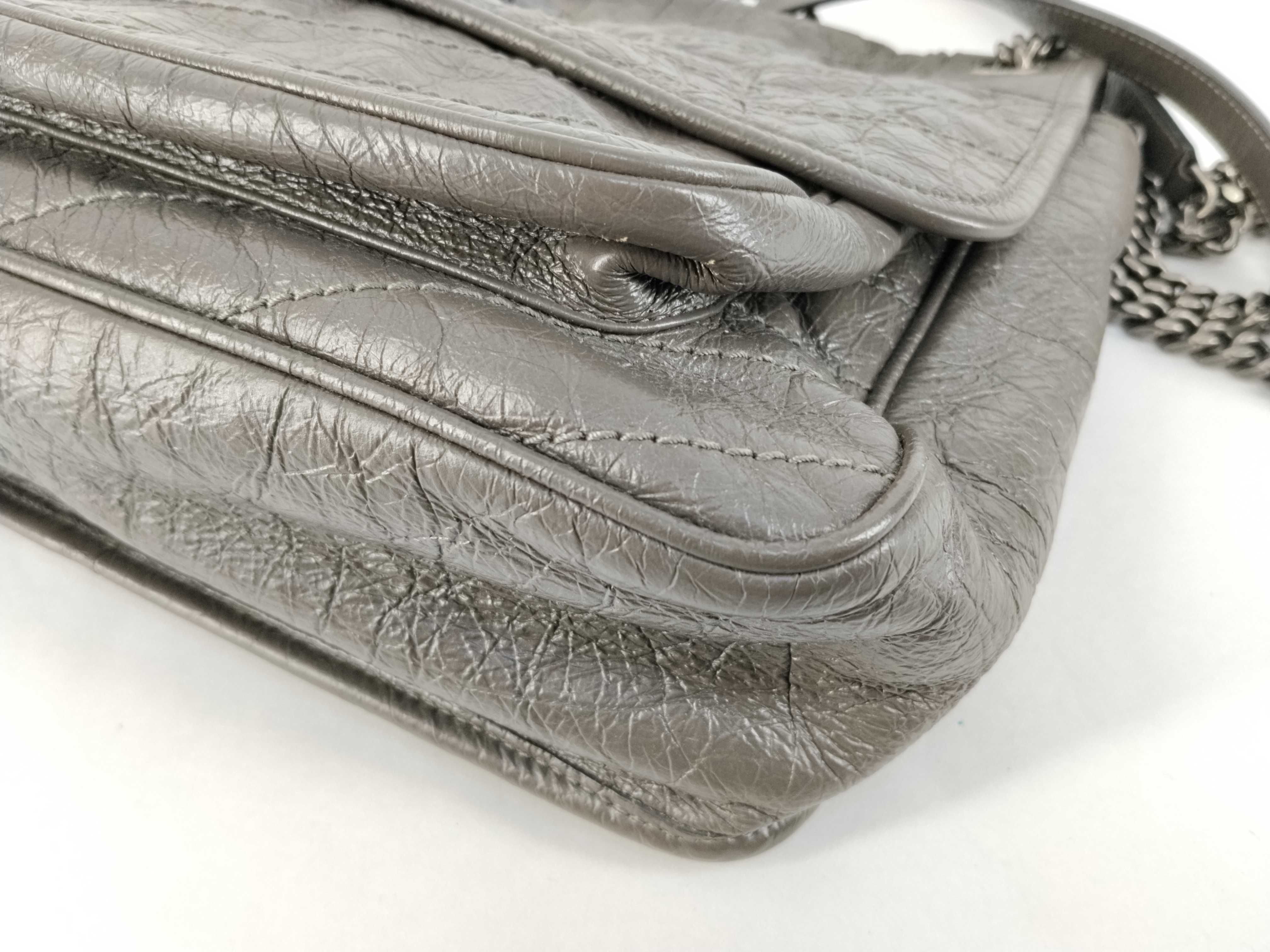 Niki Medium Chain Shoulder Bag, Gray Calfskin, Silver Hardware. — view 5