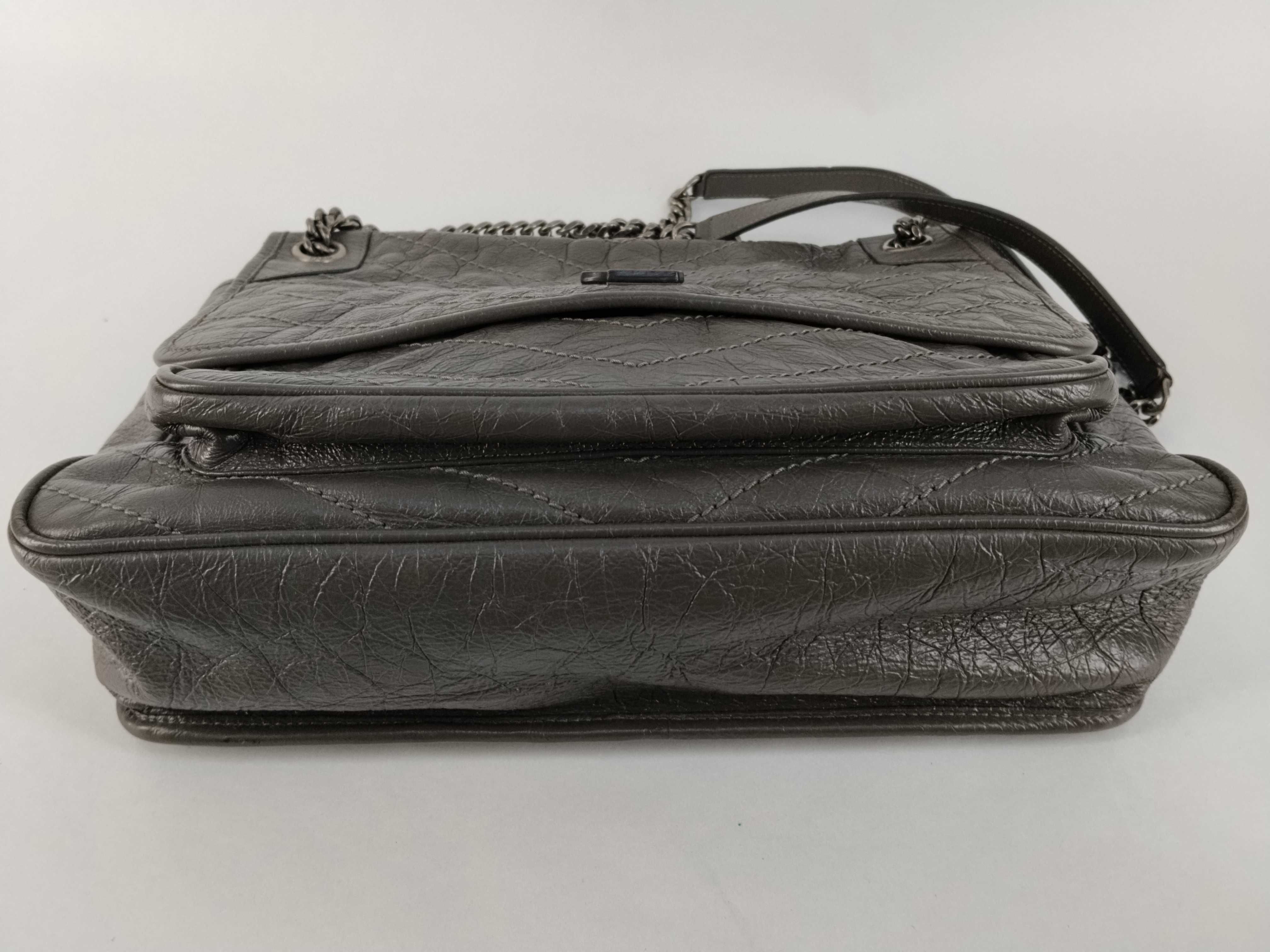 Niki Medium Chain Shoulder Bag, Gray Calfskin, Silver Hardware. — view 6