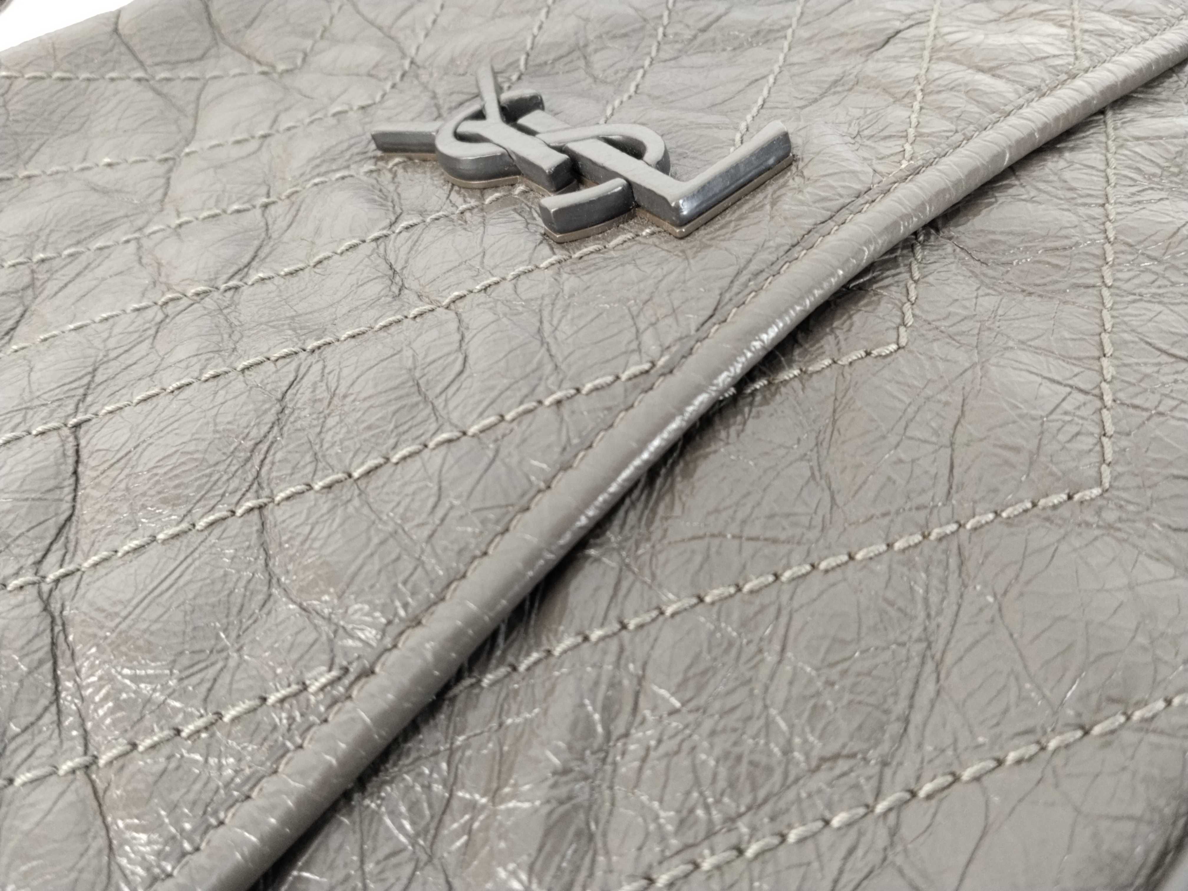 Niki Medium Chain Shoulder Bag, Gray Calfskin, Silver Hardware. — view 7