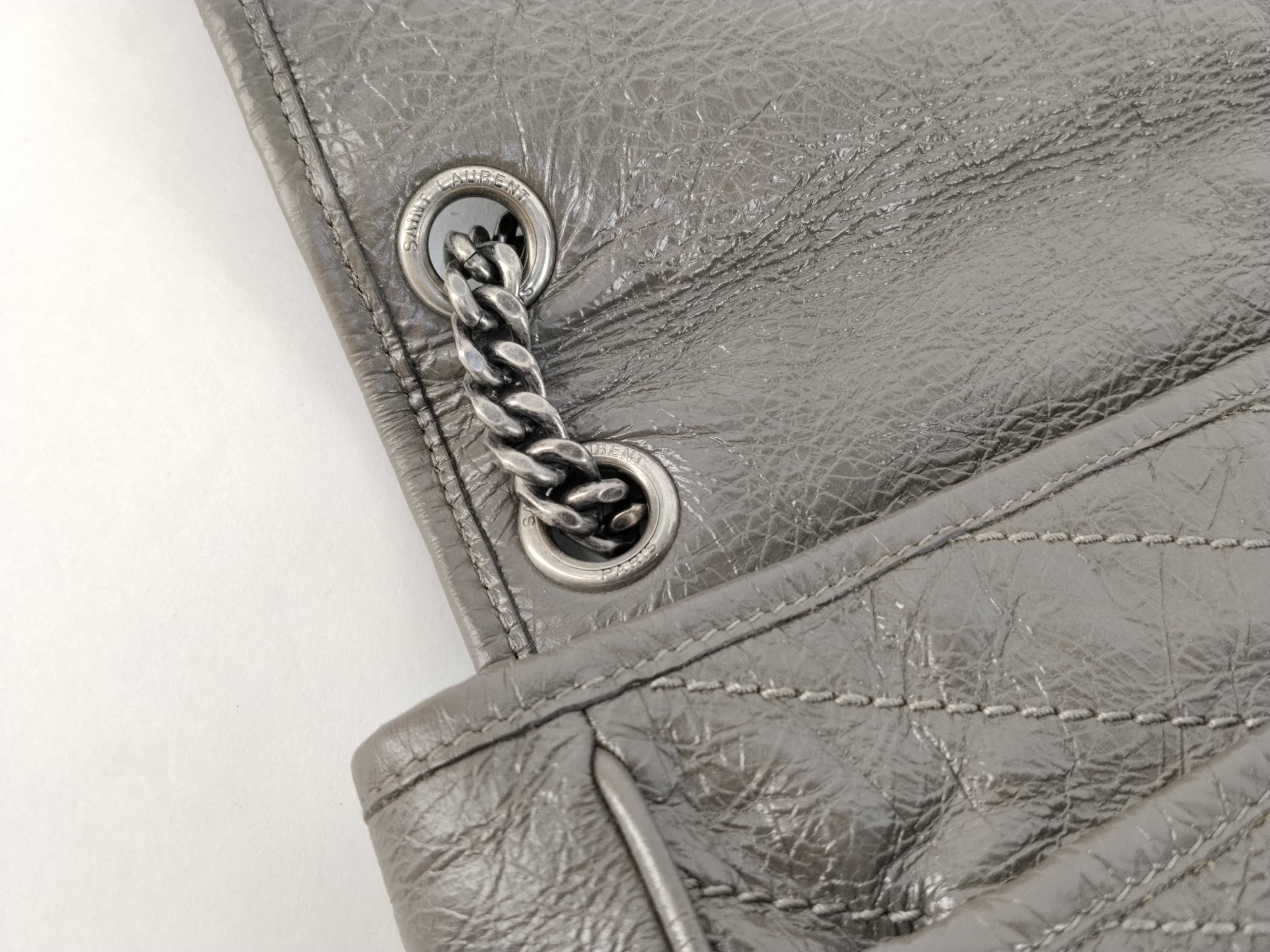 Niki Medium Chain Shoulder Bag, Gray Calfskin, Silver Hardware. — view 8
