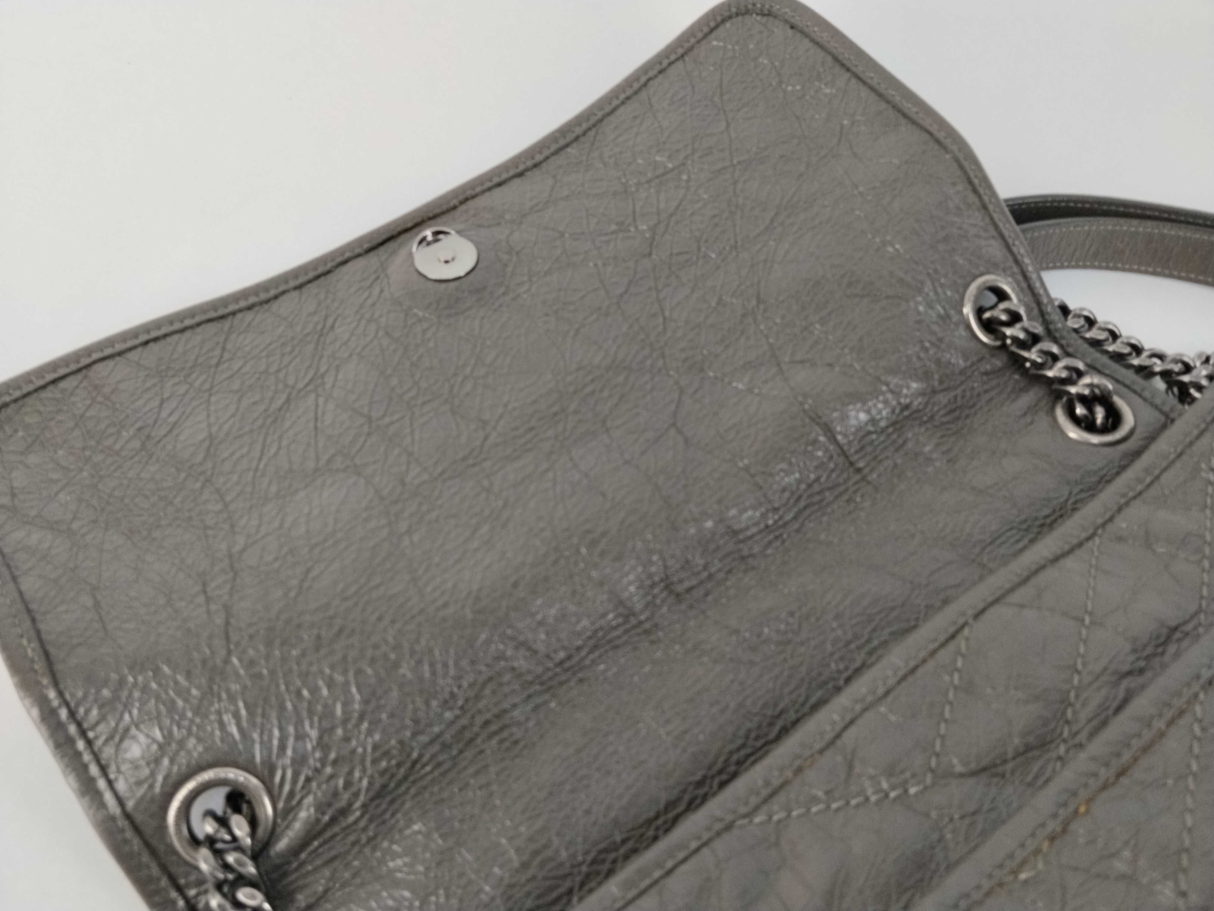 Niki Medium Chain Shoulder Bag, Gray Calfskin, Silver Hardware. — view 9