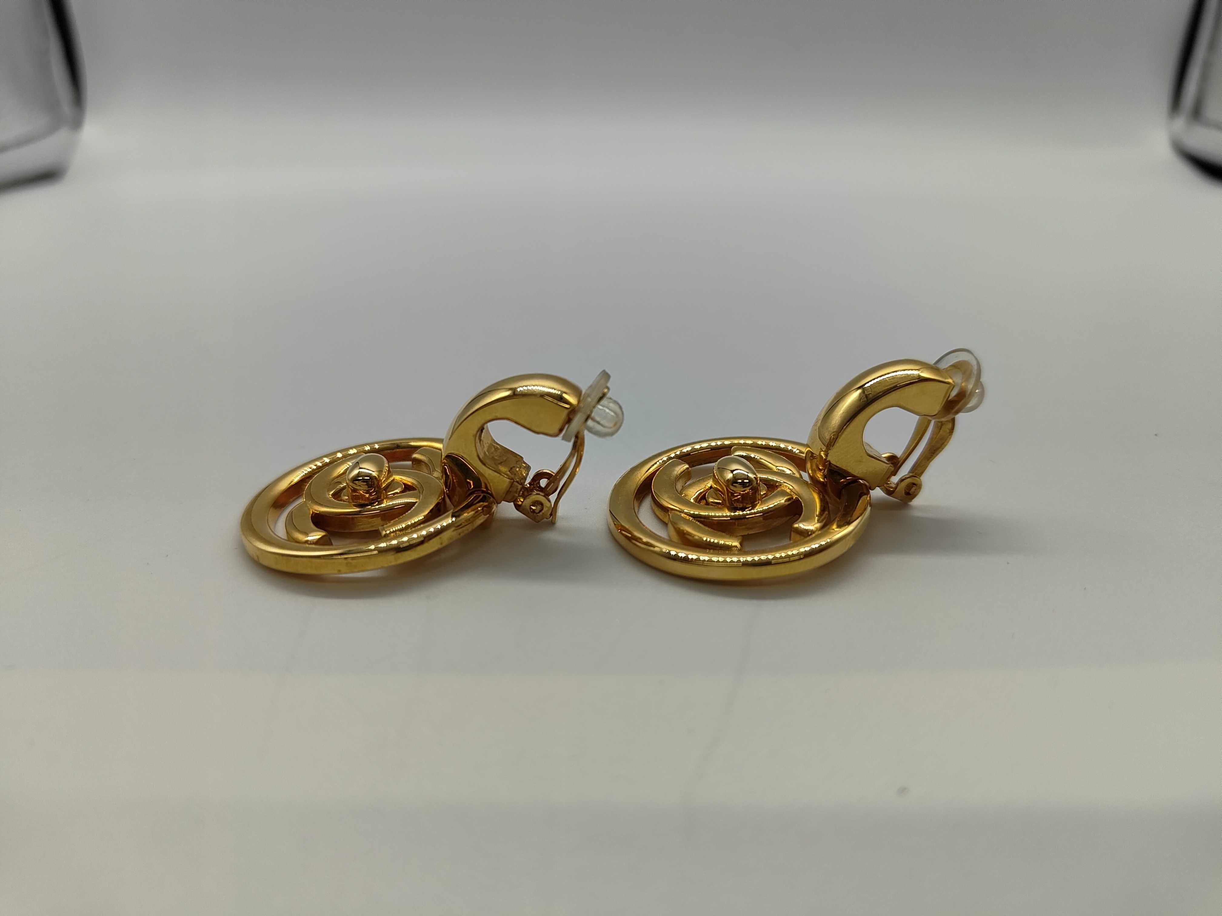 earrings, gold circle shape, with original box. — view 3