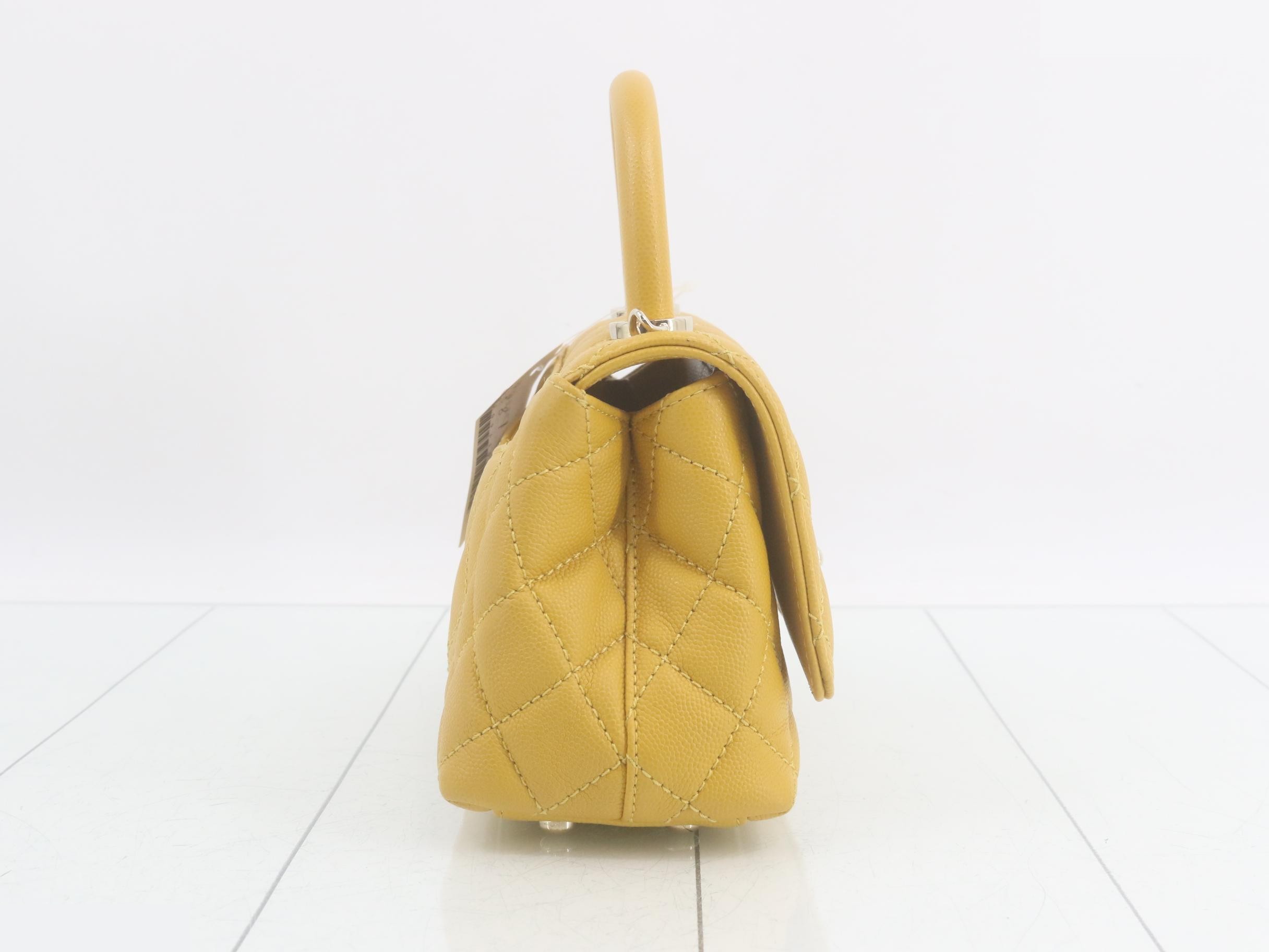 Coco Handle Caviar Skin Turnlock 2-Way Handbag (Yellow) — view 4