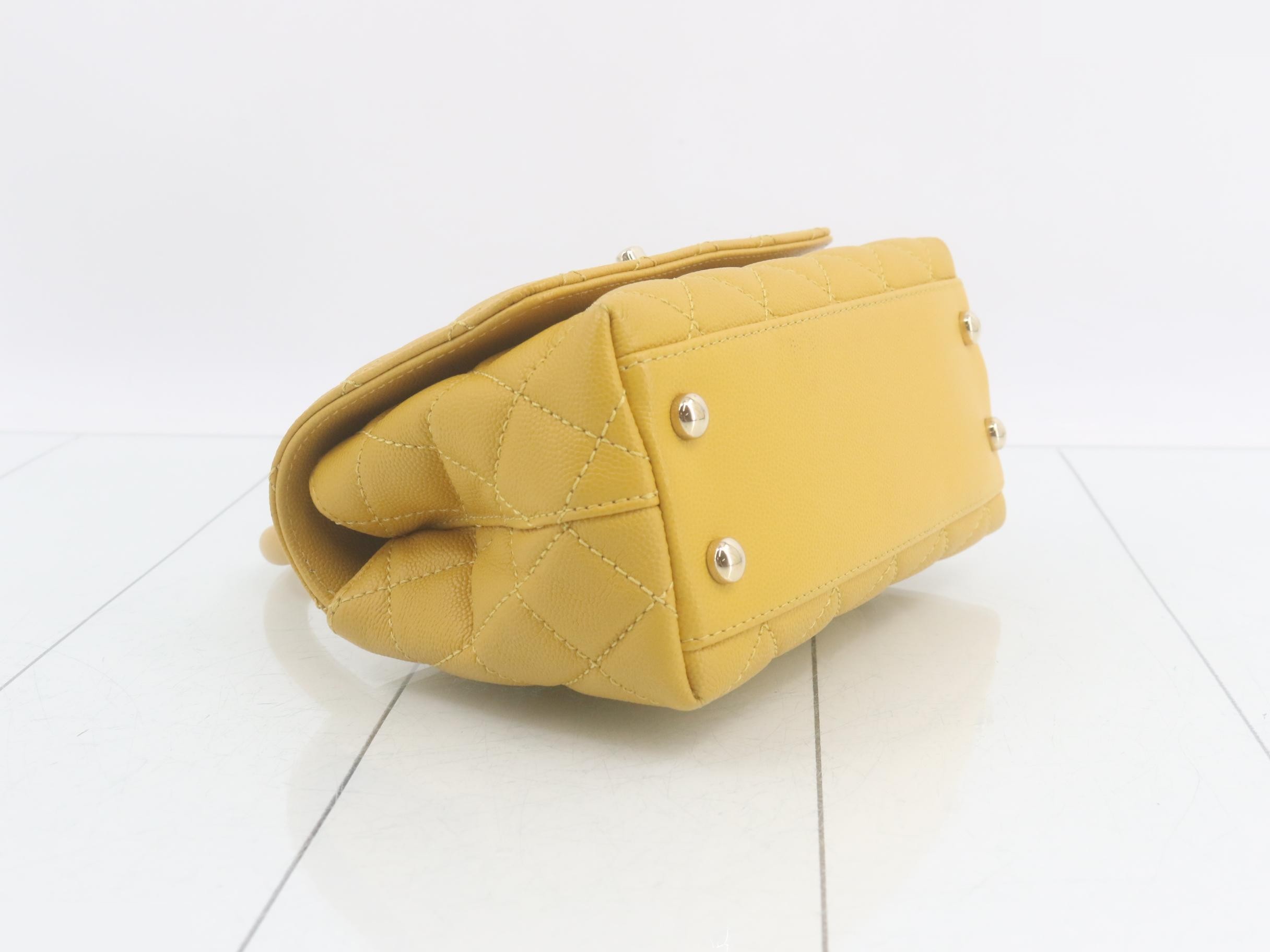 Coco Handle Caviar Skin Turnlock 2-Way Handbag (Yellow) — view 5