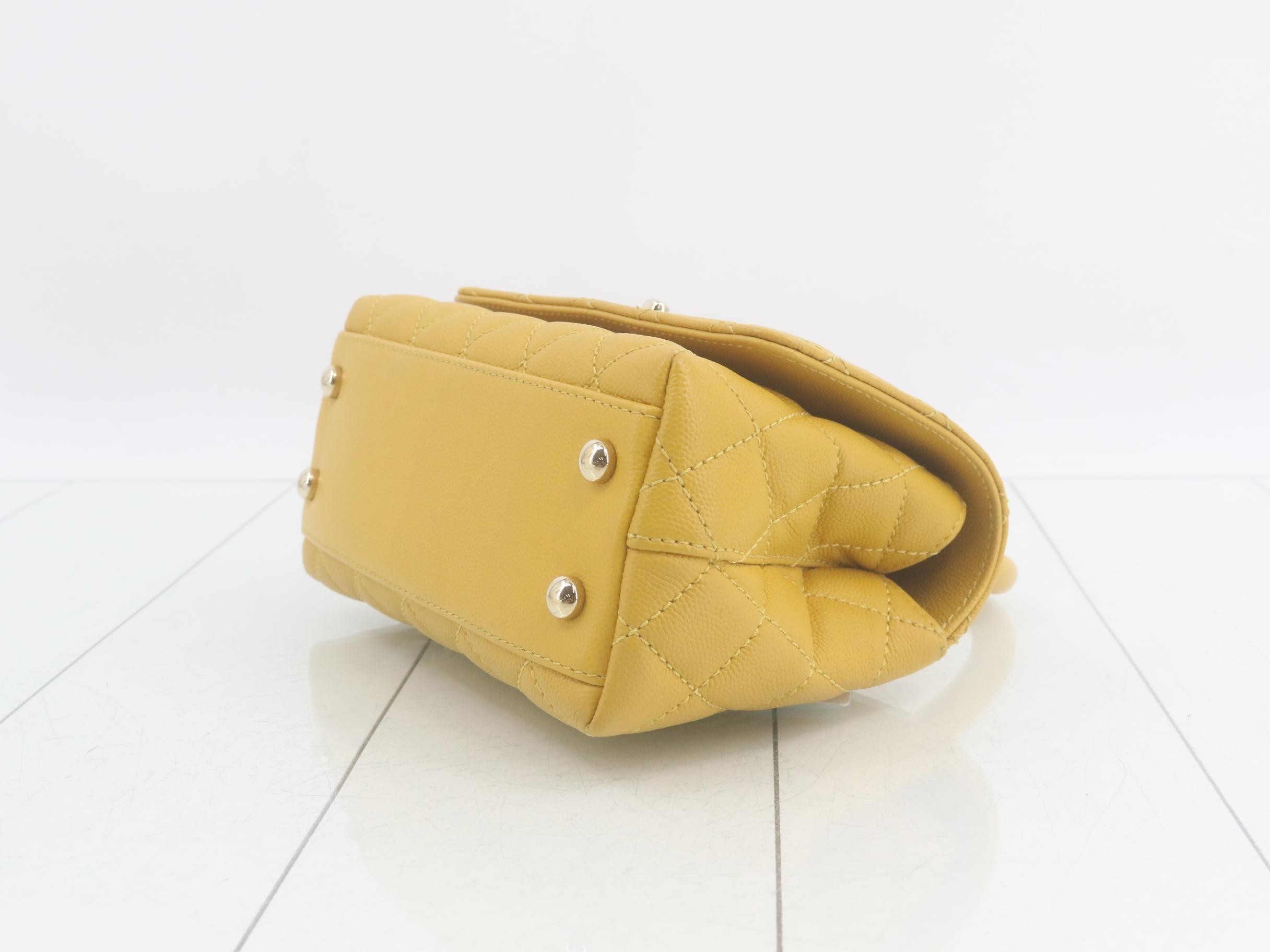 Coco Handle Caviar Skin Turnlock 2-Way Handbag (Yellow) — view 6