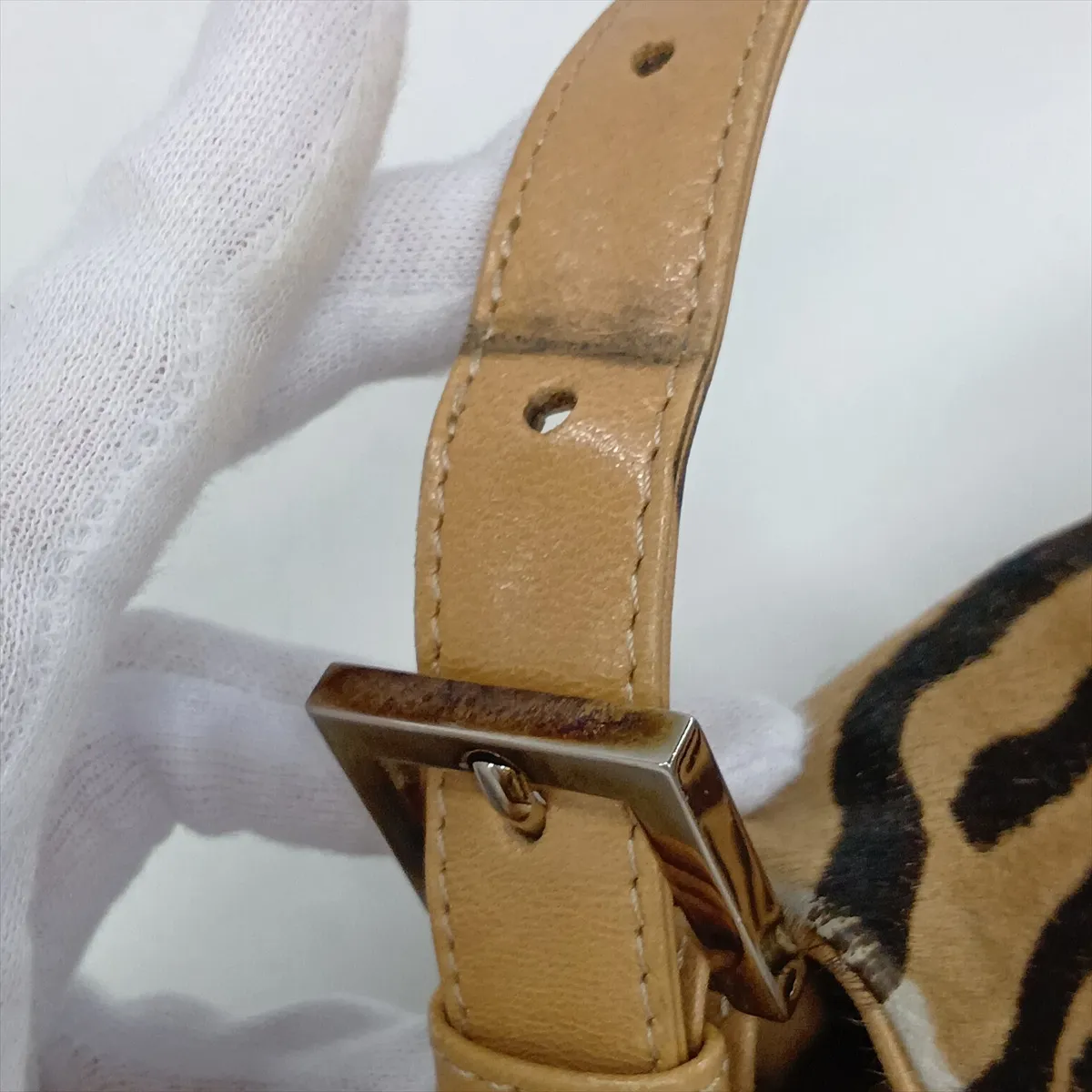 Mamma Bucket Calf Hair x Leather Shoulder Bag Beige x Brown — view 12