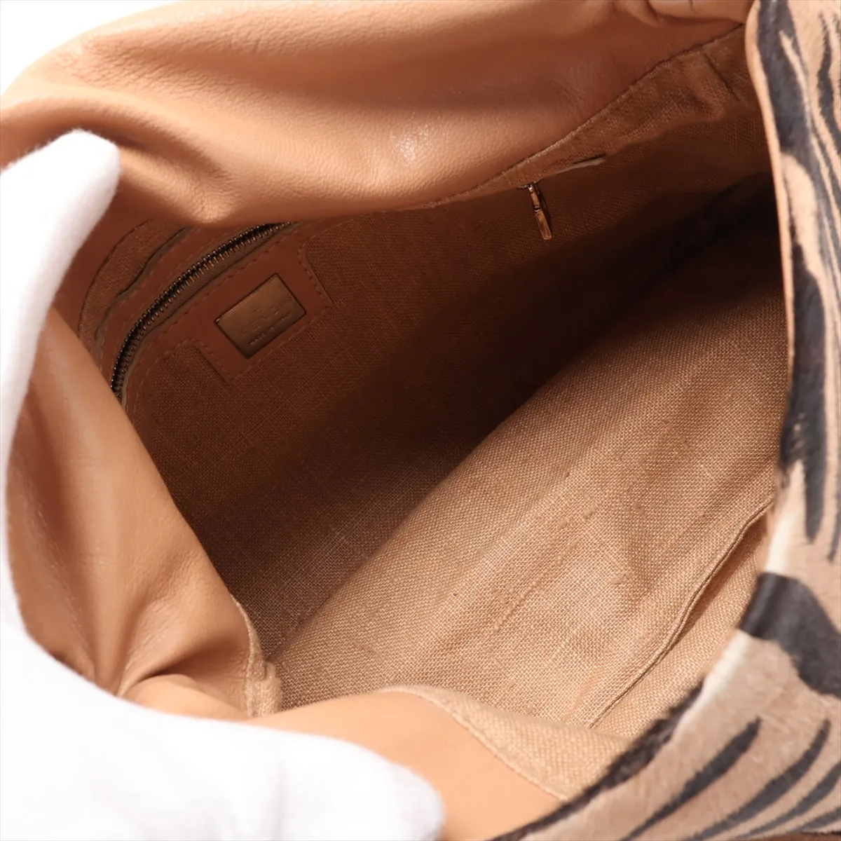 Mamma Bucket Calf Hair x Leather Shoulder Bag Beige x Brown — view 7