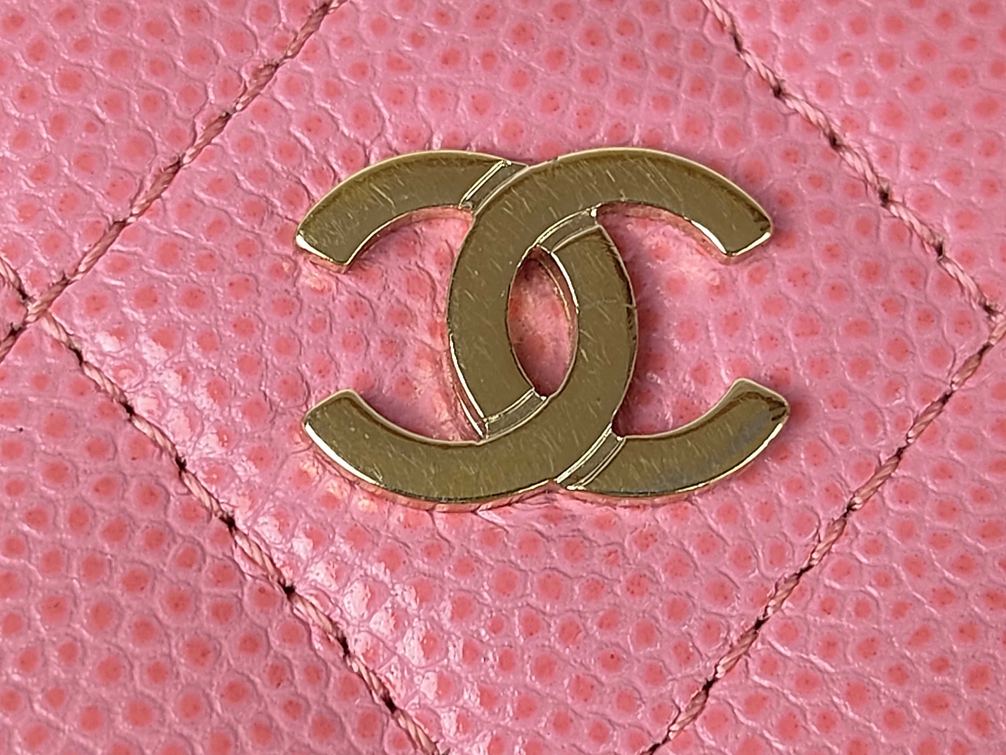 Caviar Skin Coco Round Zip Wallet Pink — view 9