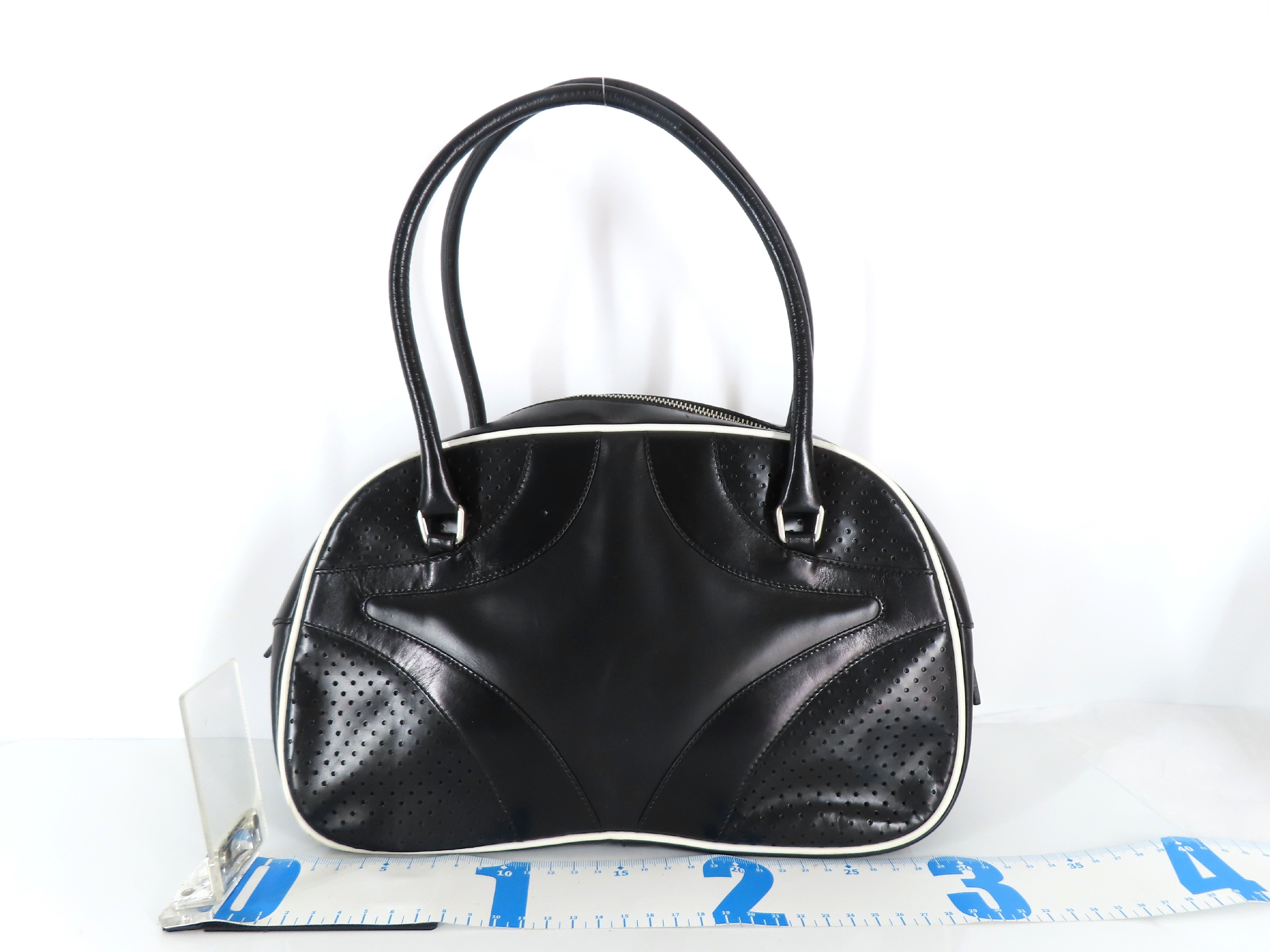 handbag, bowling bag, perforated leather handbag — view 2