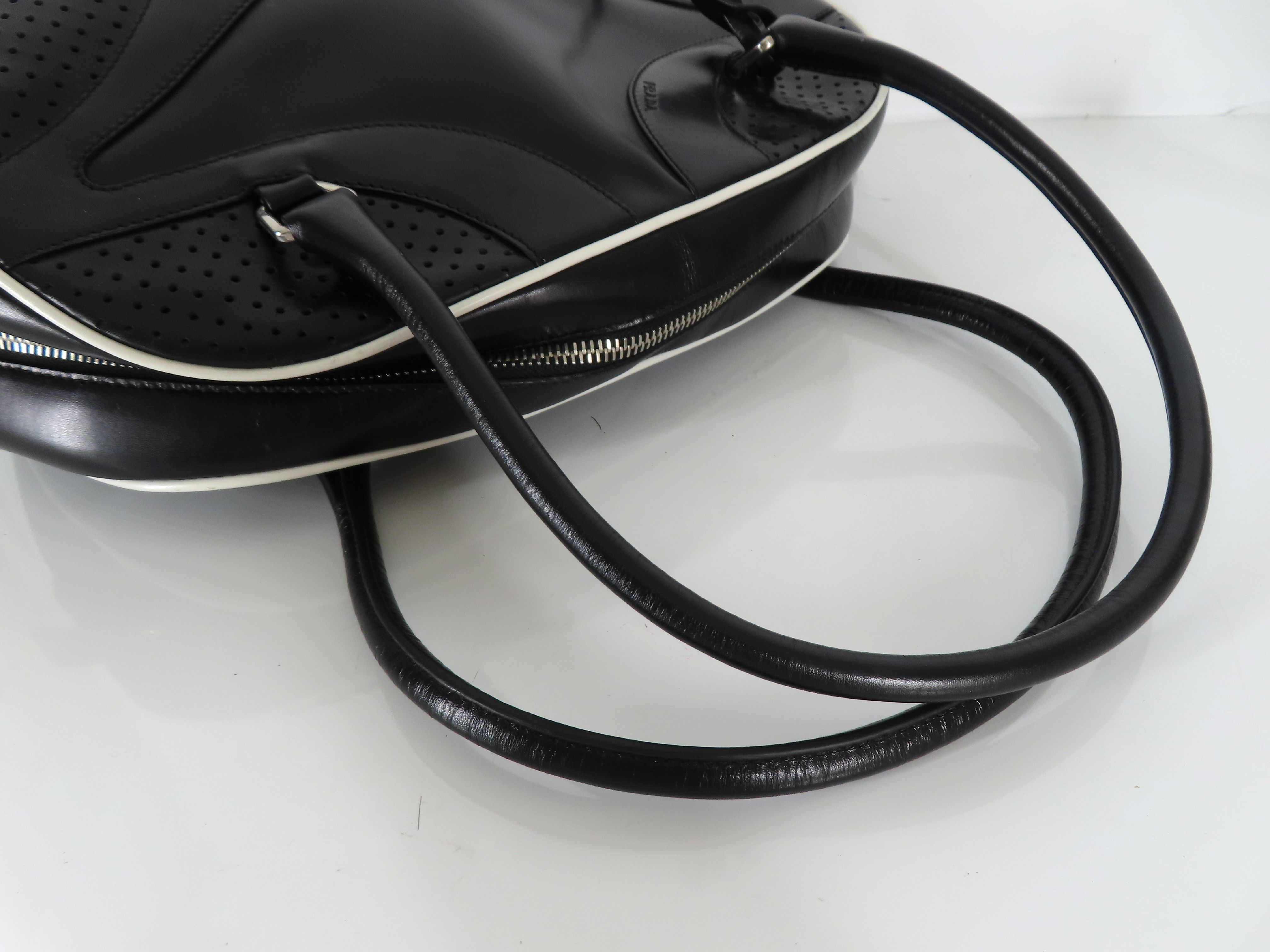 handbag, bowling bag, perforated leather handbag — view 3