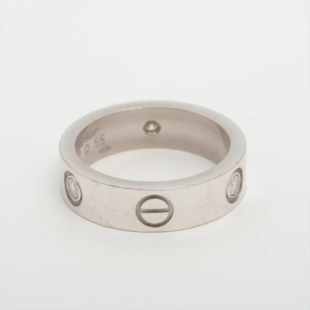 Love Half Diamond Ring, 750 (WG), 9.6g, Size 55, SD2227, dents, metal scratches. — view 2