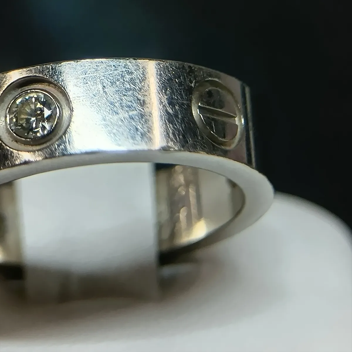 Love Half Diamond Ring, 750 (WG), 9.6g, Size 55, SD2227, dents, metal scratches. — view 6