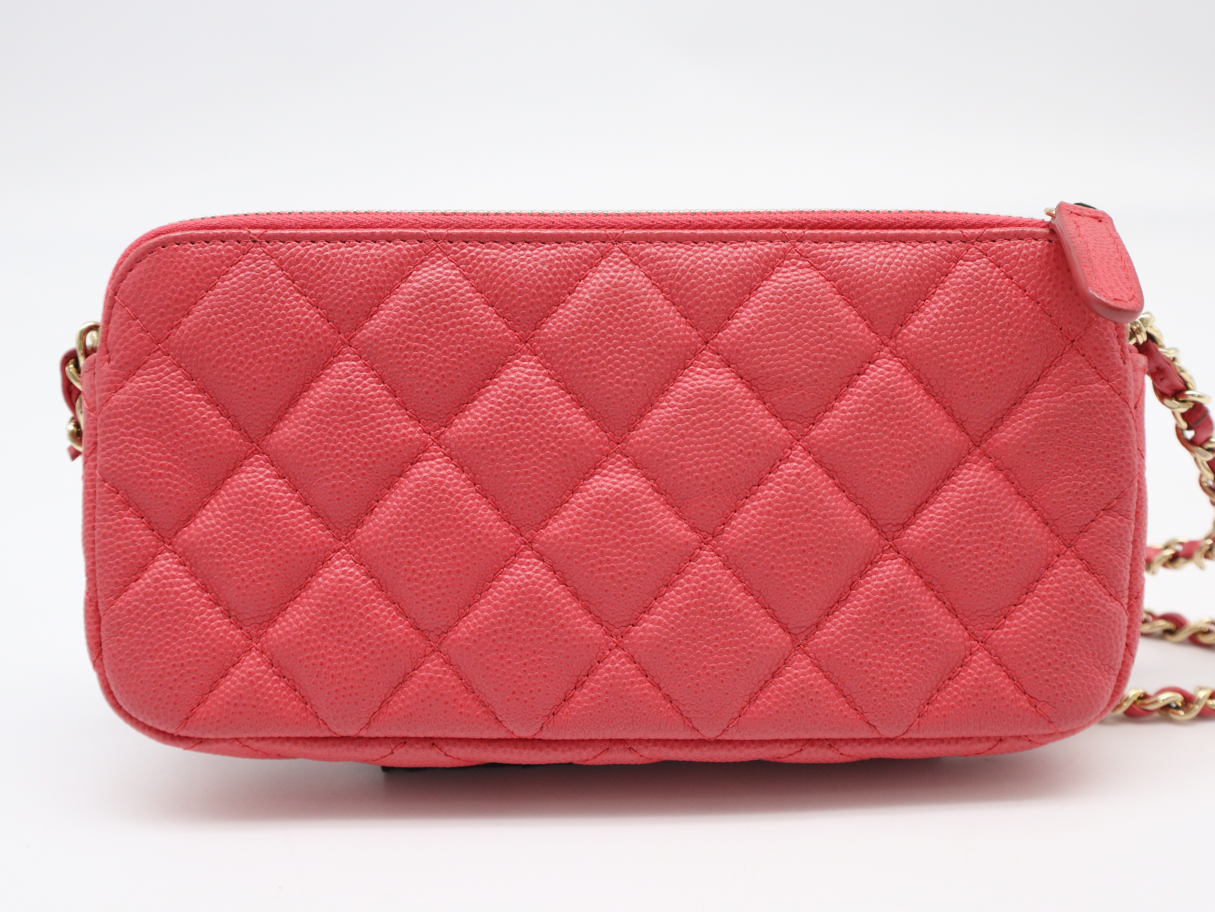 Caviar Skin Matelassé Chain Wallet, Gold Hardware, Pink, Seal, 22995385, Shoulder Bag — view 2