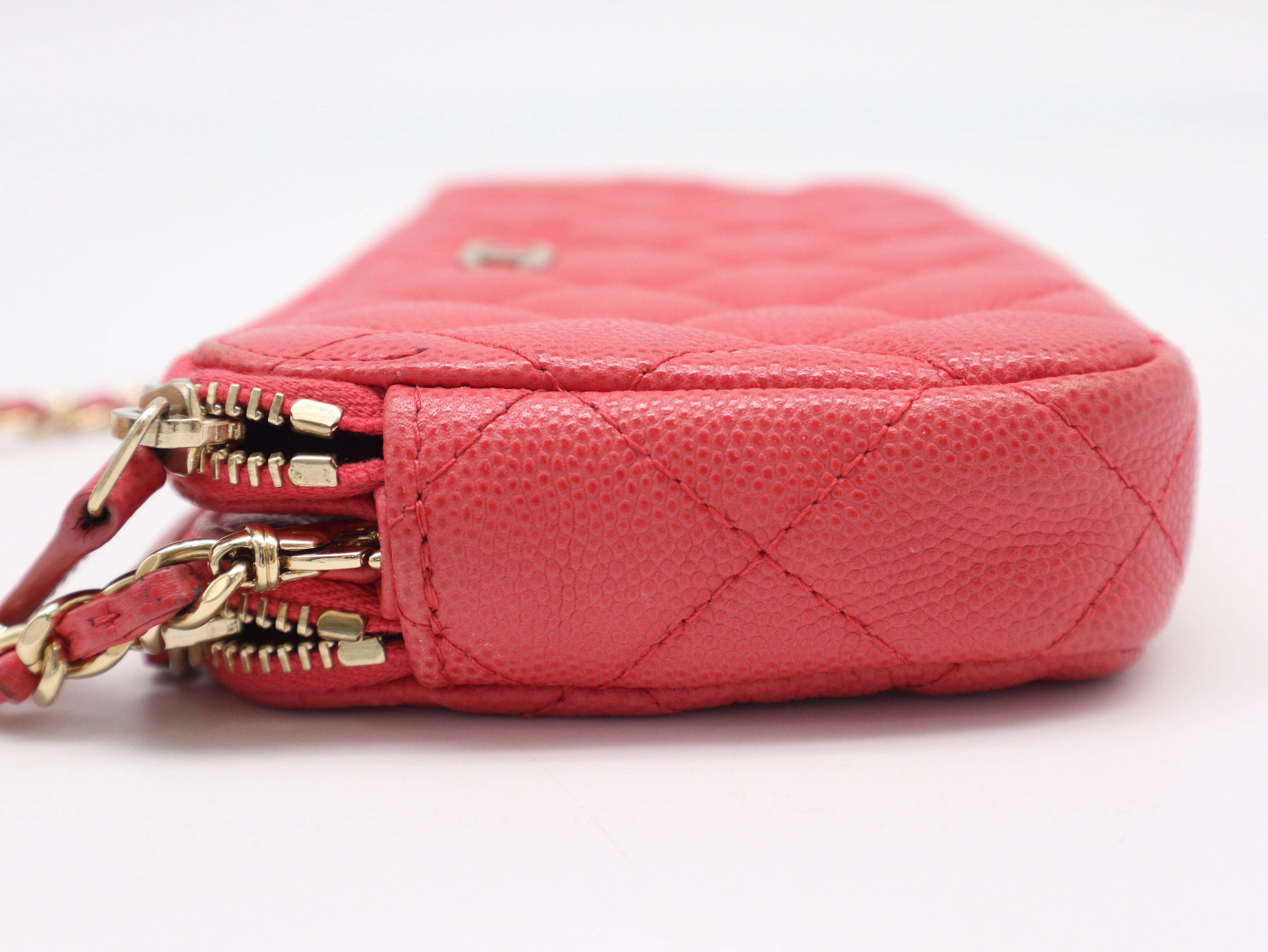 Caviar Skin Matelassé Chain Wallet, Gold Hardware, Pink, Seal, 22995385, Shoulder Bag — view 3