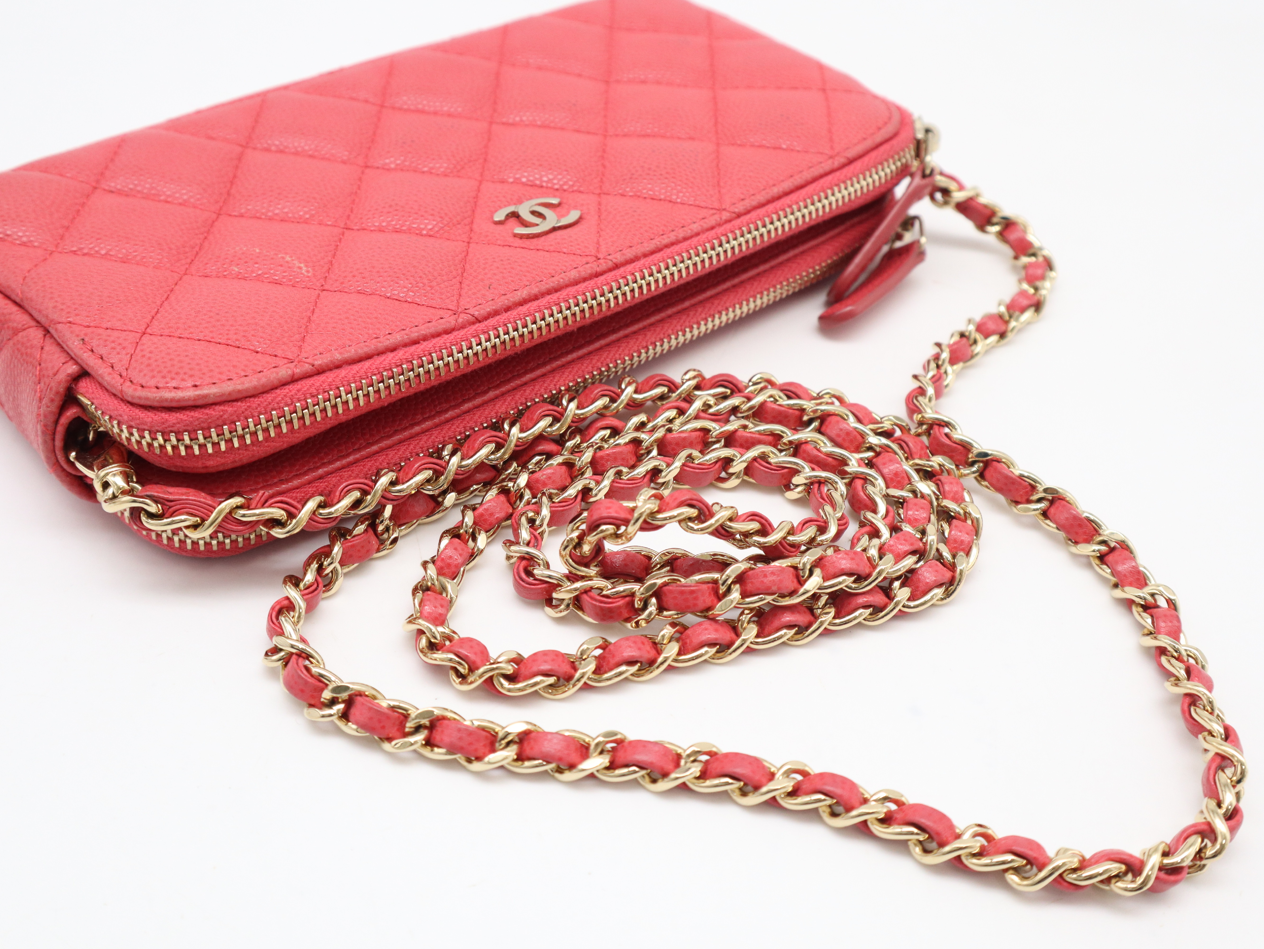 Caviar Skin Matelassé Chain Wallet, Gold Hardware, Pink, Seal, 22995385, Shoulder Bag — view 6