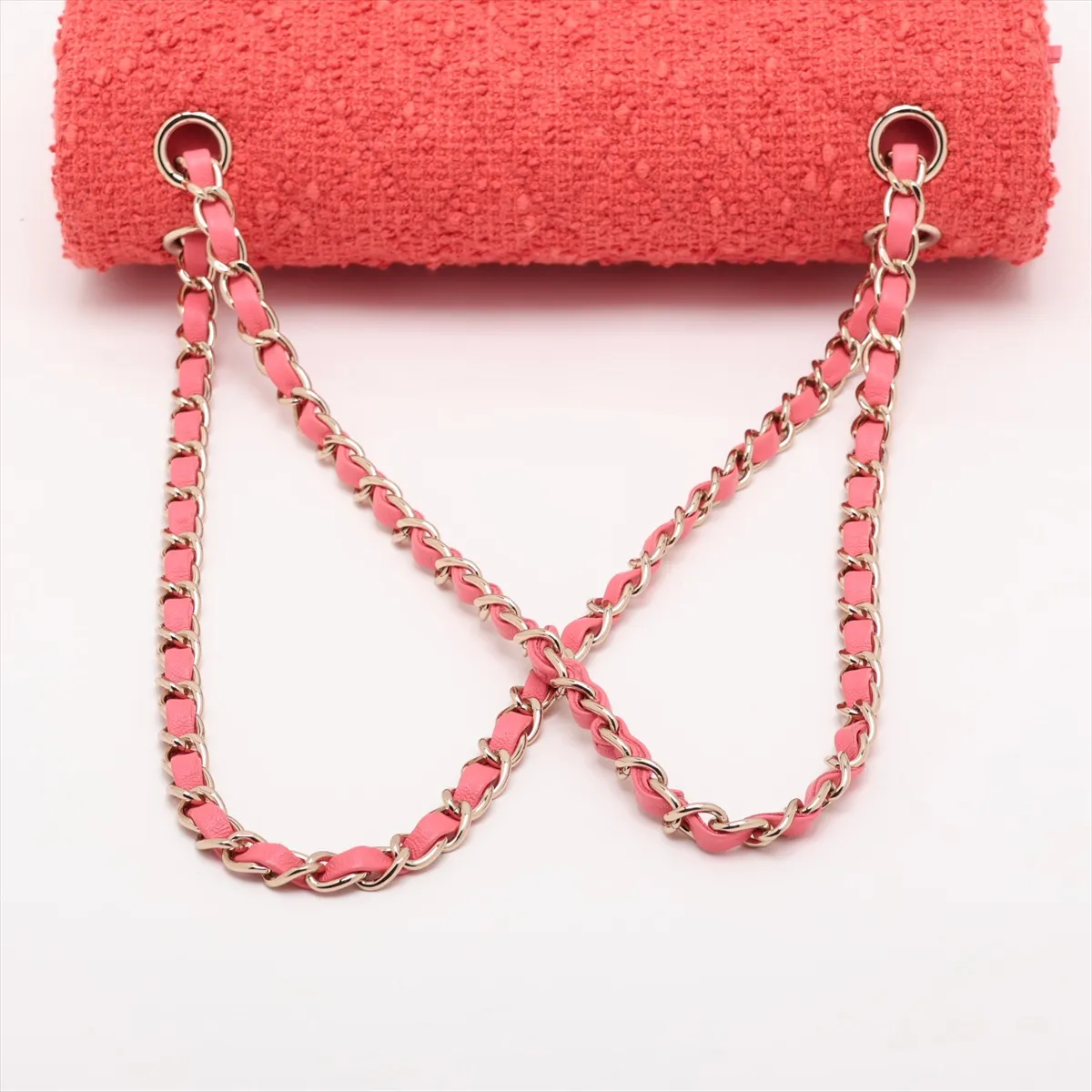 [Individually packaged] Chanel Matelassé 25 Tweed x Lambskin Double Flap Double Chain Bag Pink Gold Hardware K898EA0J Random Plate A01112 — view 5
