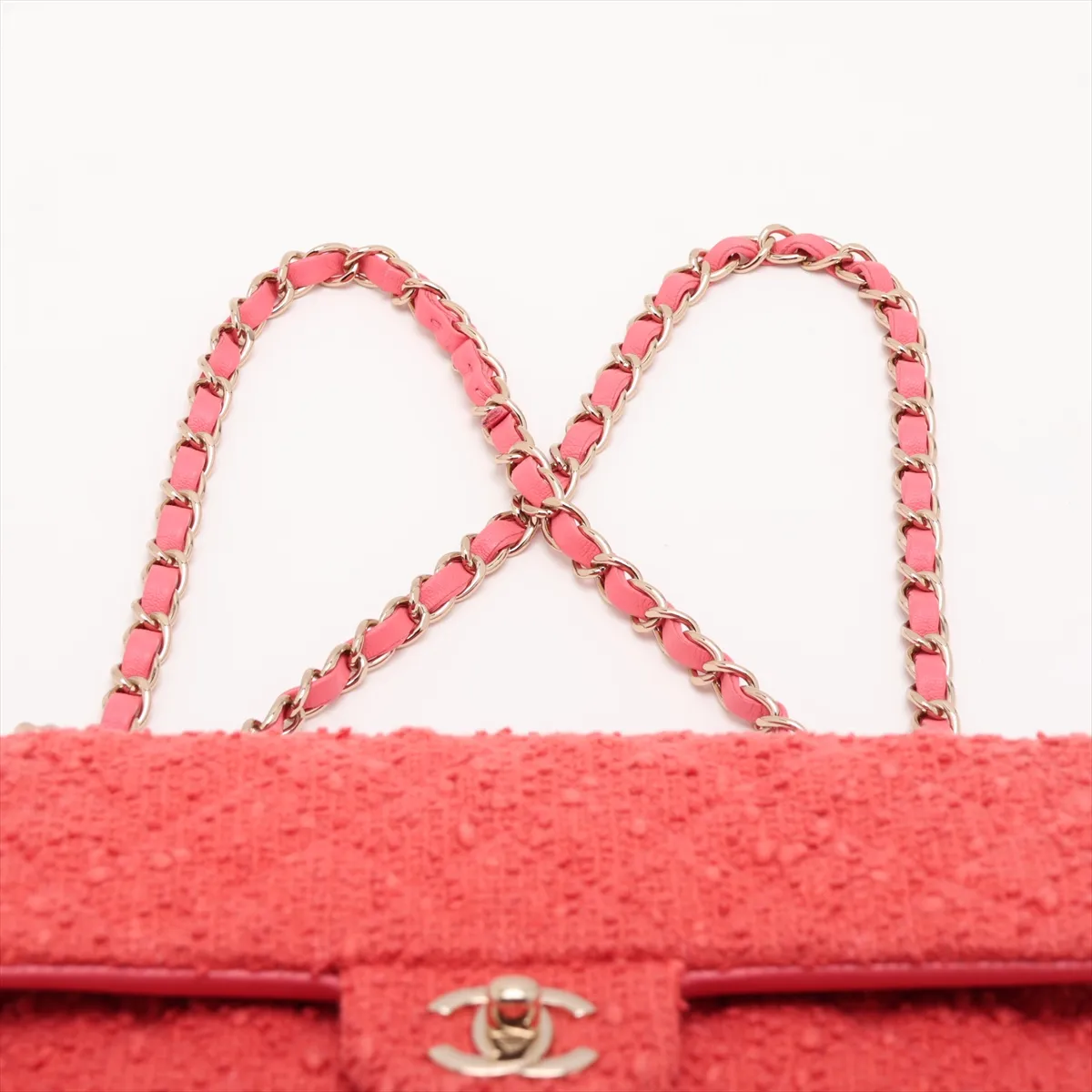 [Individually packaged] Chanel Matelassé 25 Tweed x Lambskin Double Flap Double Chain Bag Pink Gold Hardware K898EA0J Random Plate A01112 — view 6