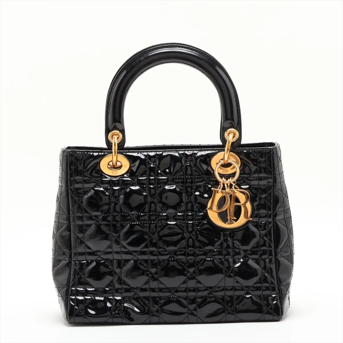 Lady Dior Cannage Patent Leather Handbag, Black