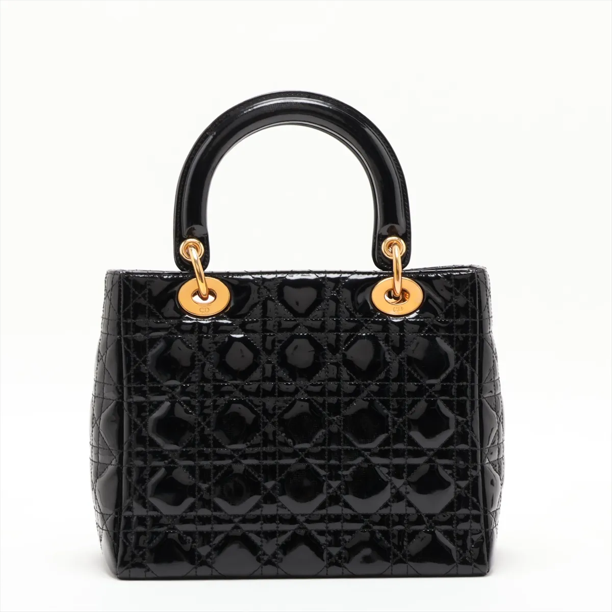 Lady Dior Cannage Patent Leather Handbag, Black — view 2