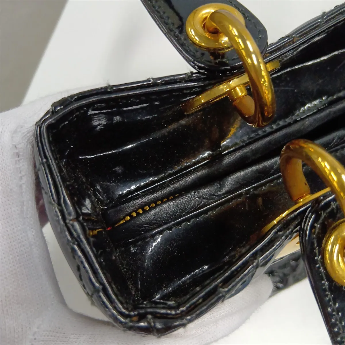 Lady Dior Cannage Patent Leather Handbag, Black — view 12