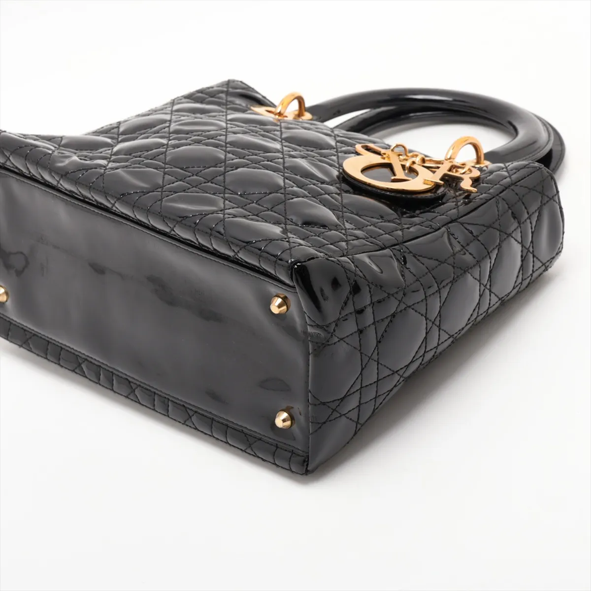 Lady Dior Cannage Patent Leather Handbag, Black — view 3