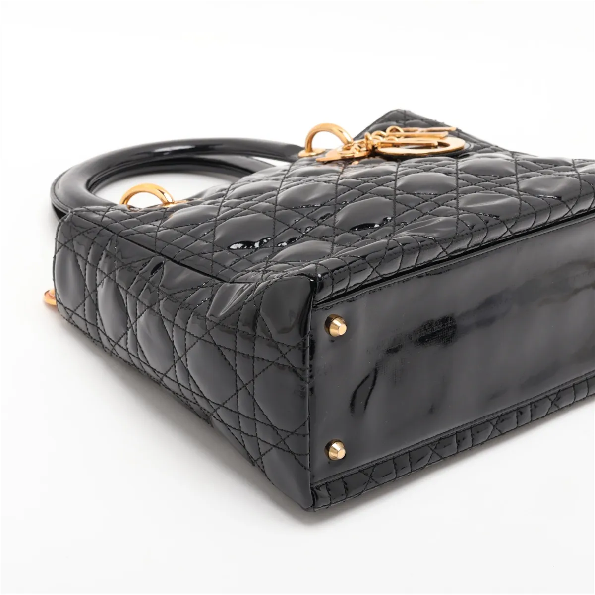 Lady Dior Cannage Patent Leather Handbag, Black — view 4