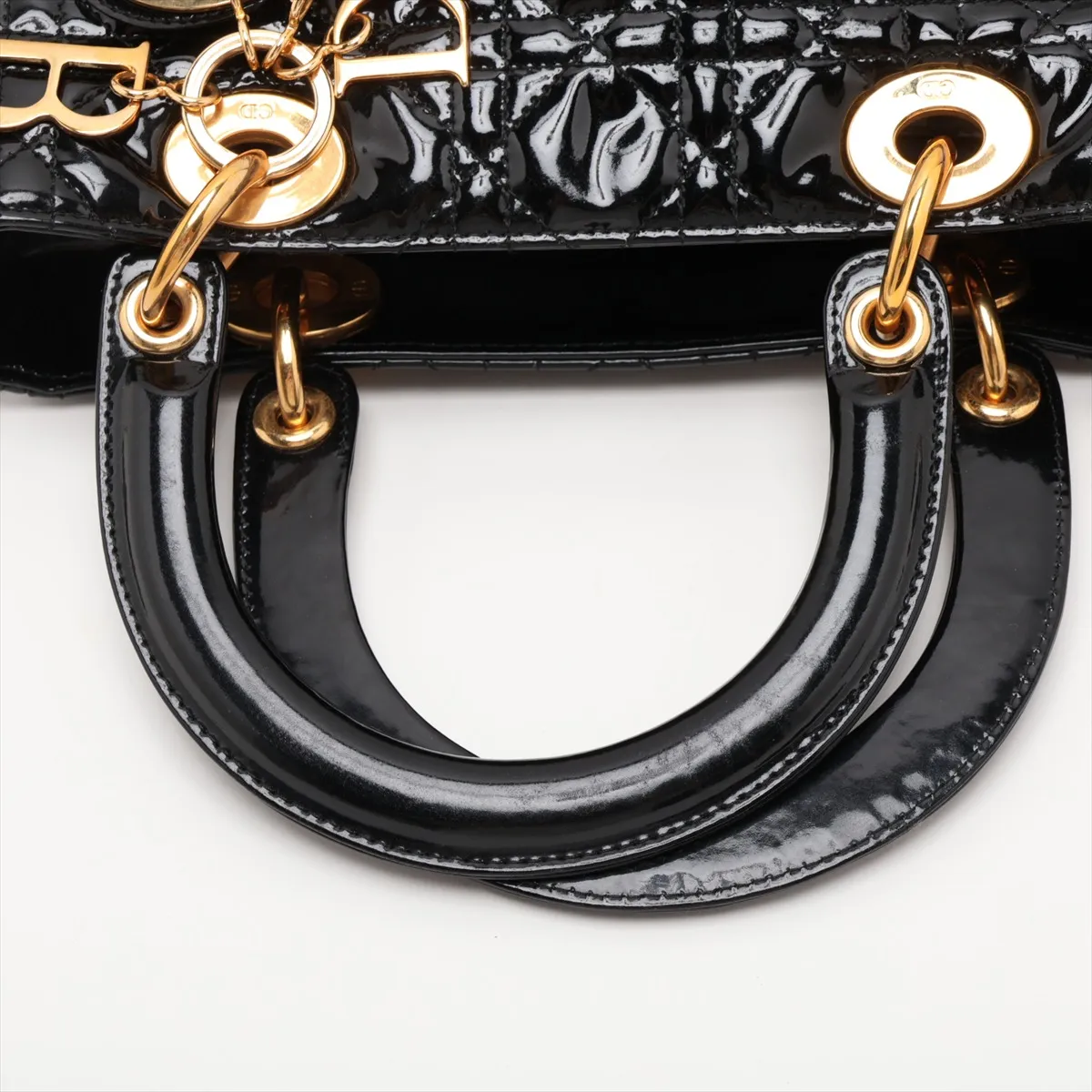 Lady Dior Cannage Patent Leather Handbag, Black — view 5