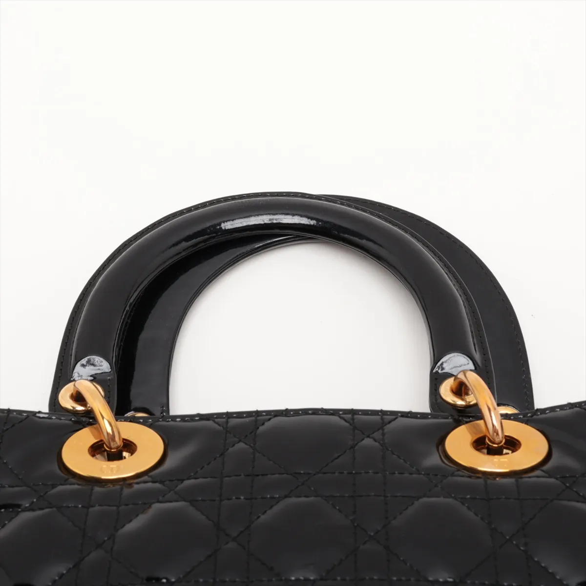 Lady Dior Cannage Patent Leather Handbag, Black — view 6
