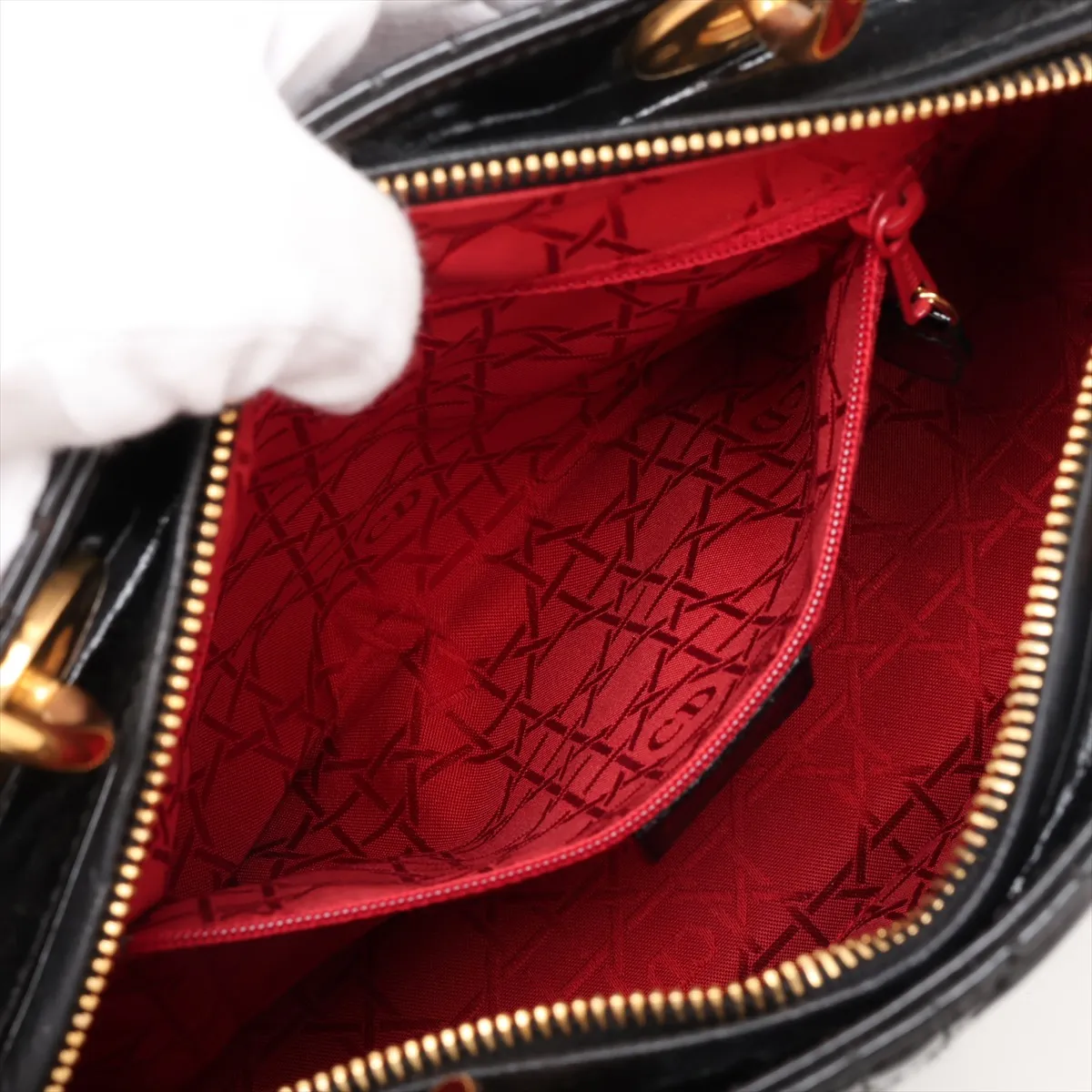Lady Dior Cannage Patent Leather Handbag, Black — view 8