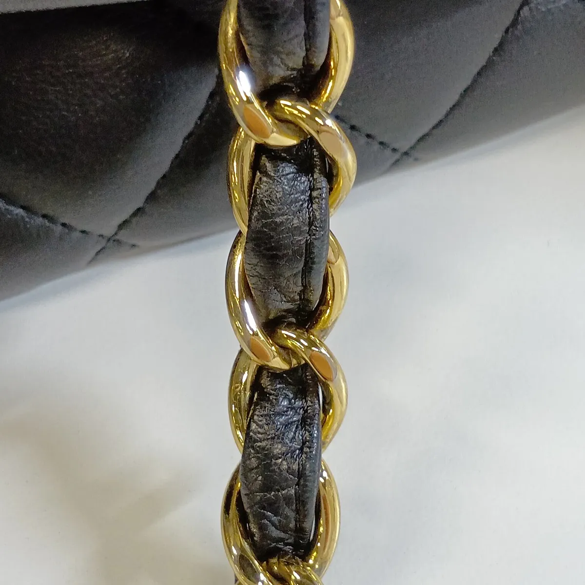 Large Matelassé 30 Lambskin Single Flap Double Chain Bag, Black with Gold Hardware, 14251599, Serial Number 14, Model Number A58600 — view 13