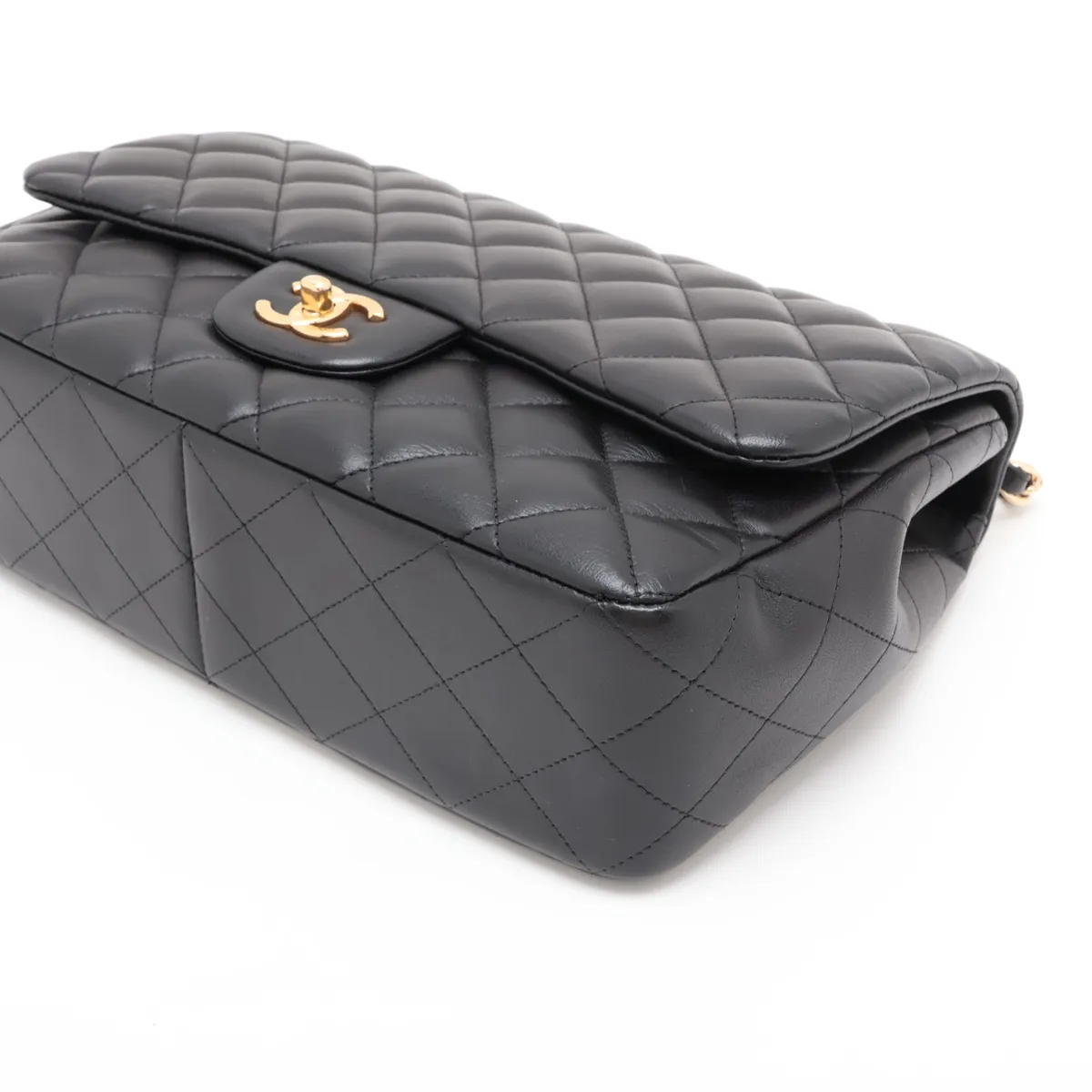 Large Matelassé 30 Lambskin Single Flap Double Chain Bag, Black with Gold Hardware, 14251599, Serial Number 14, Model Number A58600 — view 3