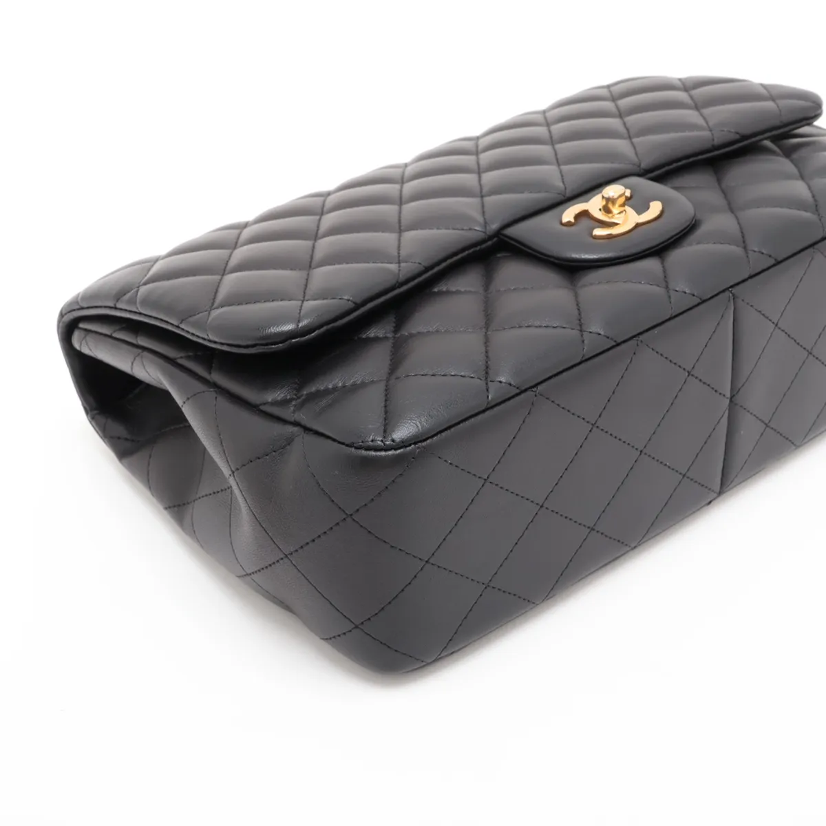 Large Matelassé 30 Lambskin Single Flap Double Chain Bag, Black with Gold Hardware, 14251599, Serial Number 14, Model Number A58600 — view 4