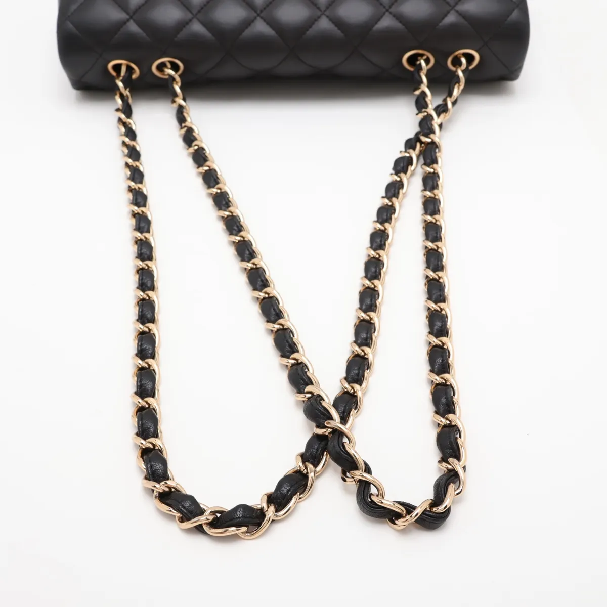Large Matelassé 30 Lambskin Single Flap Double Chain Bag, Black with Gold Hardware, 14251599, Serial Number 14, Model Number A58600 — view 5
