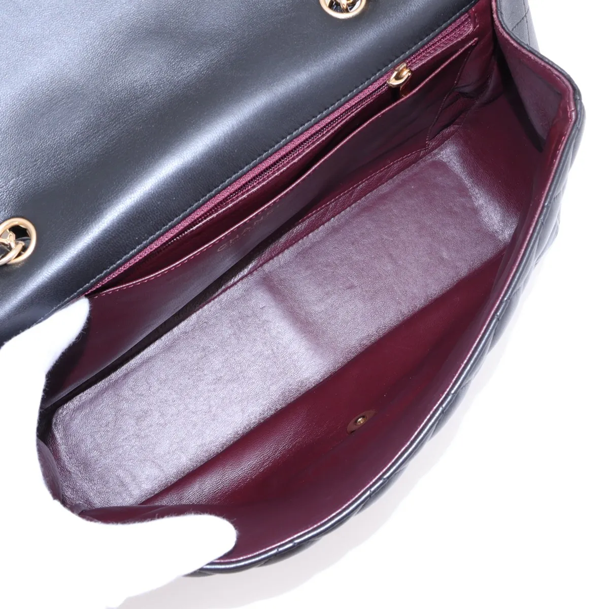 Large Matelassé 30 Lambskin Single Flap Double Chain Bag, Black with Gold Hardware, 14251599, Serial Number 14, Model Number A58600 — view 7