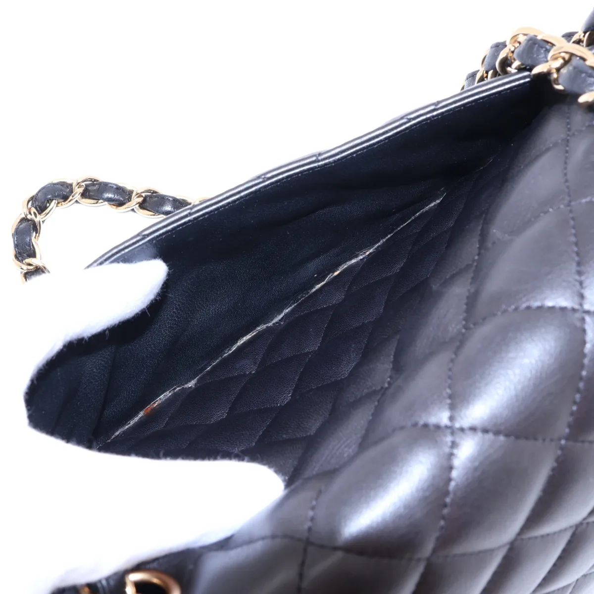 Large Matelassé 30 Lambskin Single Flap Double Chain Bag, Black with Gold Hardware, 14251599, Serial Number 14, Model Number A58600 — view 10