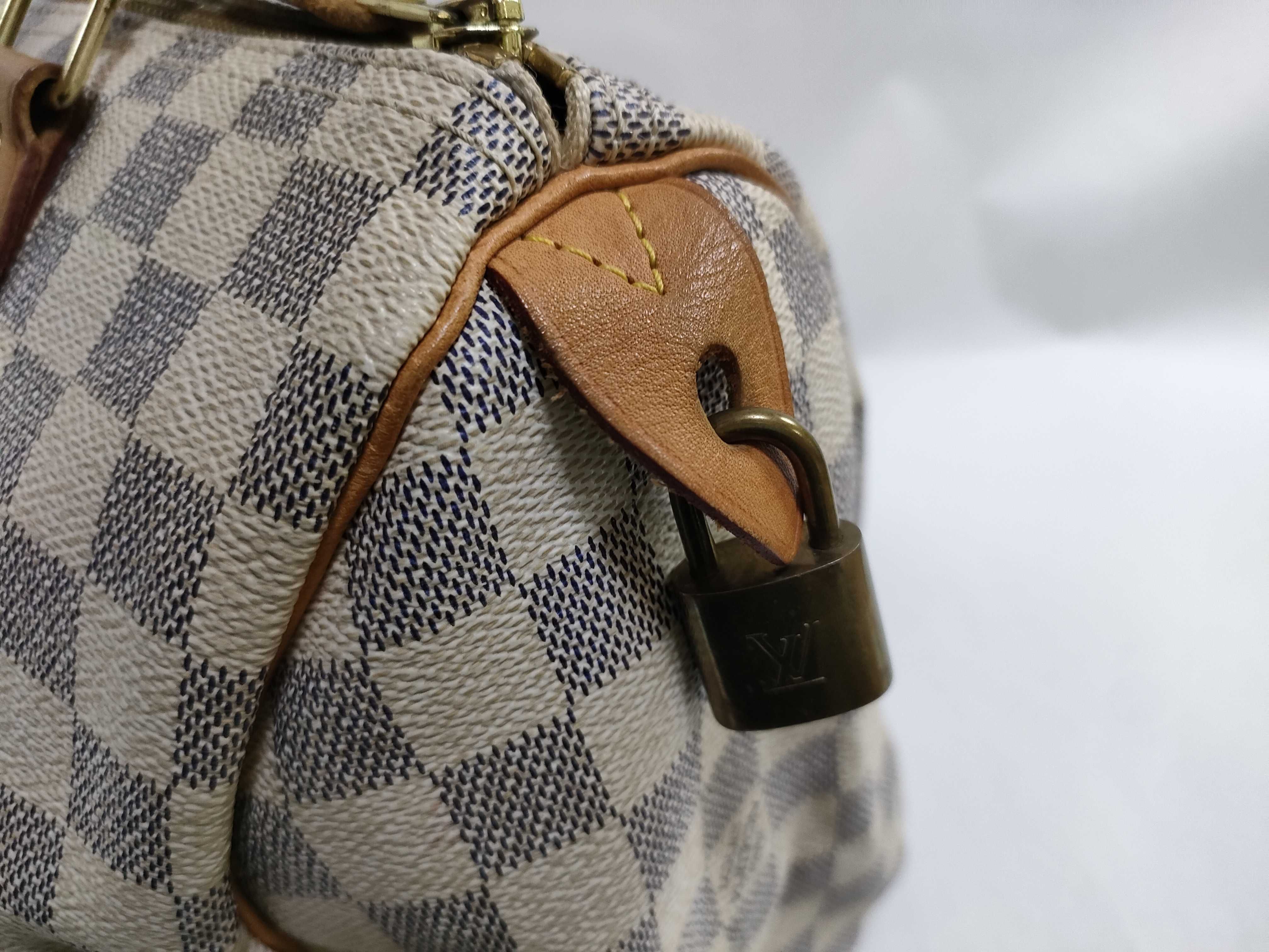 Damier Azur Speedy 30 N41533 DU2068 White Boston Bag — view 10