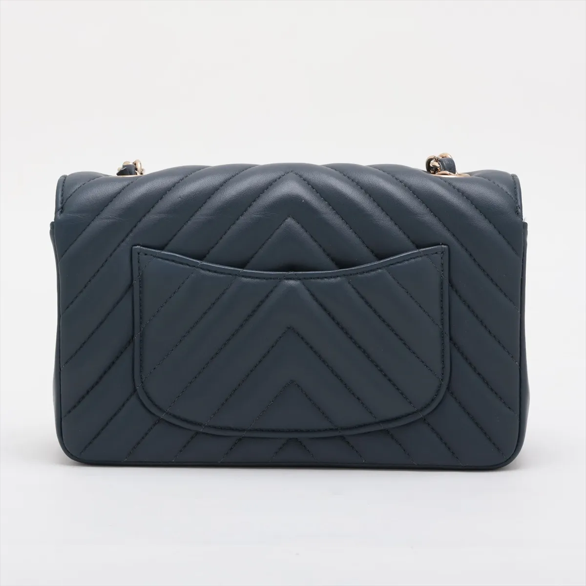 Chevron Lambskin Single Flap Single Chain Bag, V-stitch, Navy, Gold Hardware, 26650034, Serial Number 26 — view 2