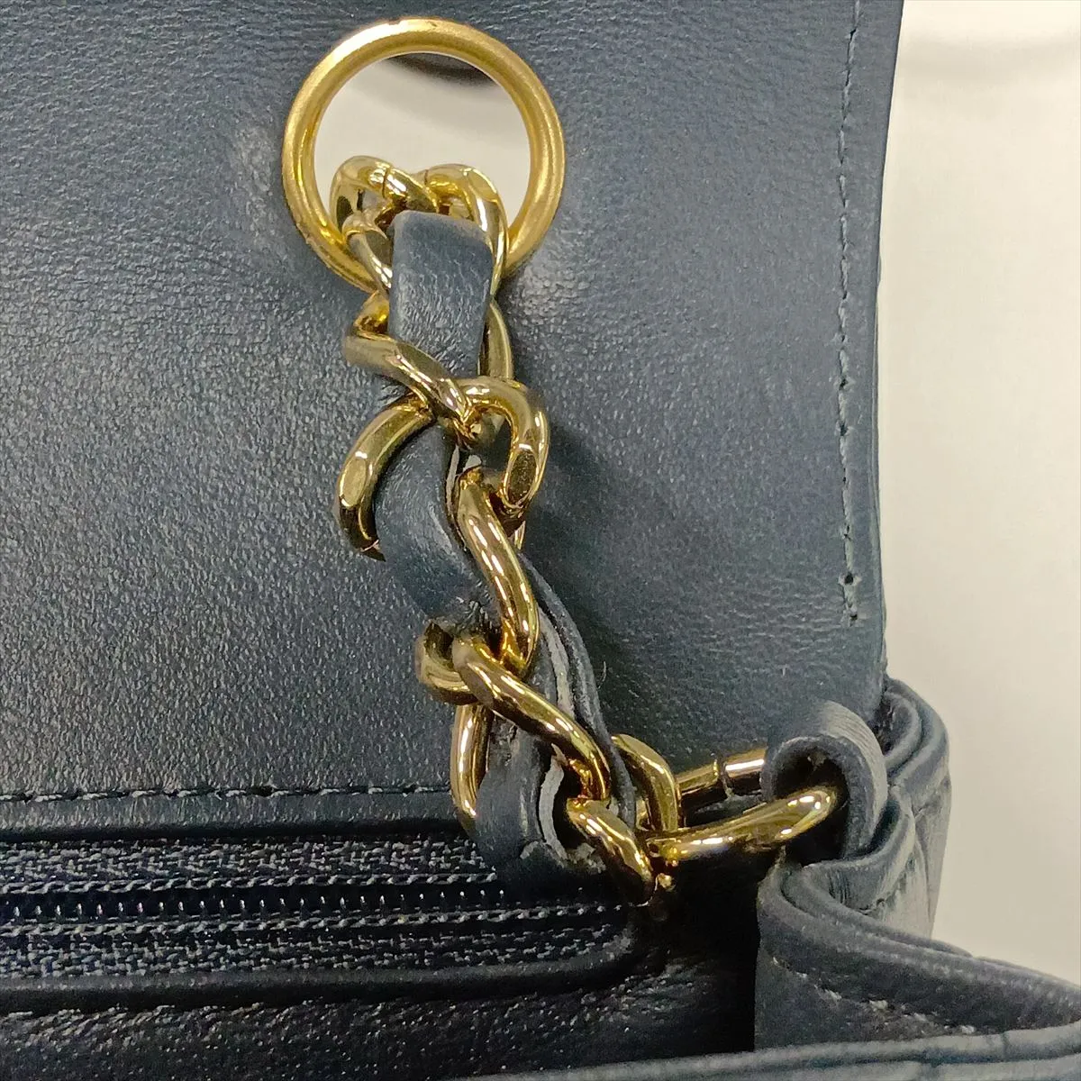 Chevron Lambskin Single Flap Single Chain Bag, V-stitch, Navy, Gold Hardware, 26650034, Serial Number 26 — view 12