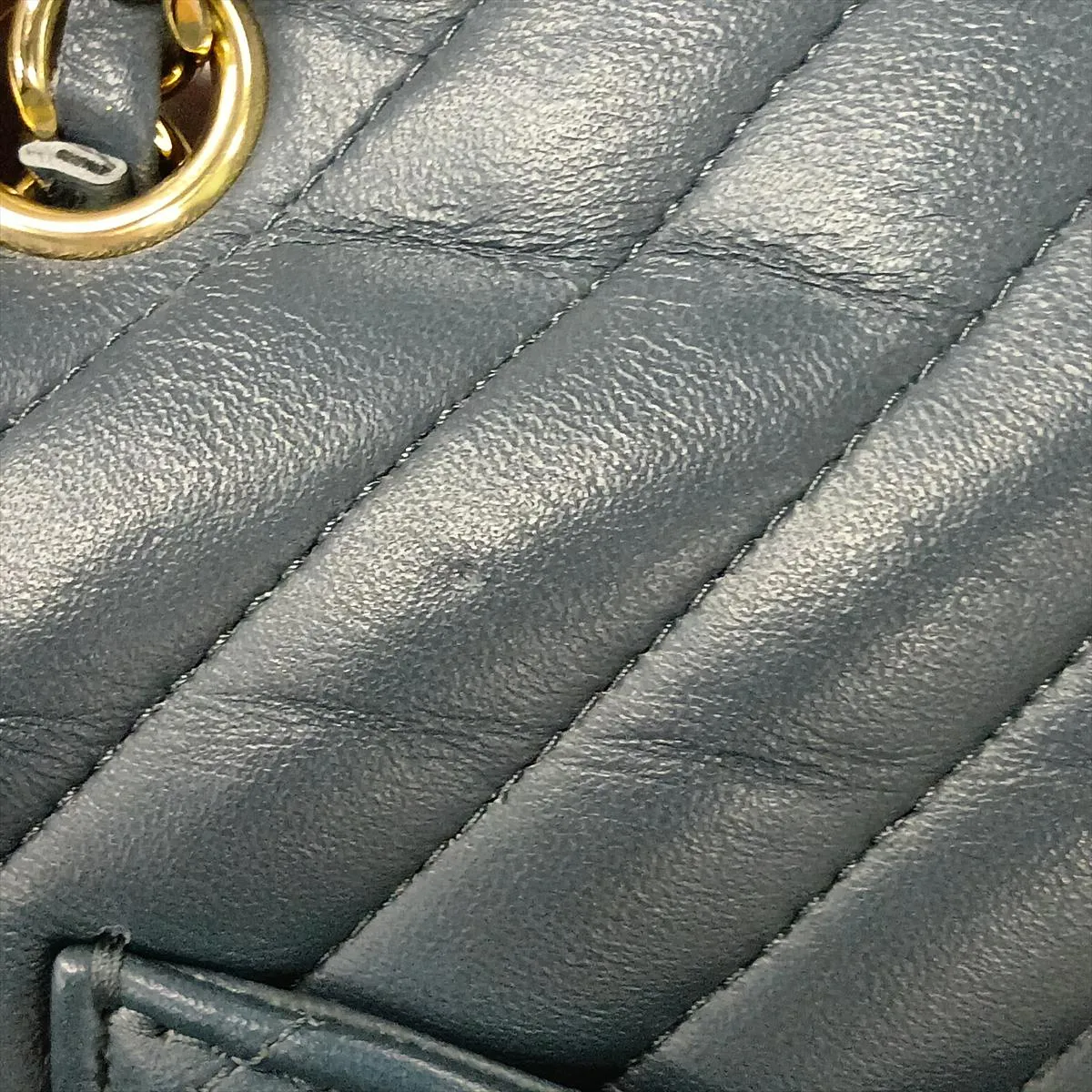 Chevron Lambskin Single Flap Single Chain Bag, V-stitch, Navy, Gold Hardware, 26650034, Serial Number 26 — view 14