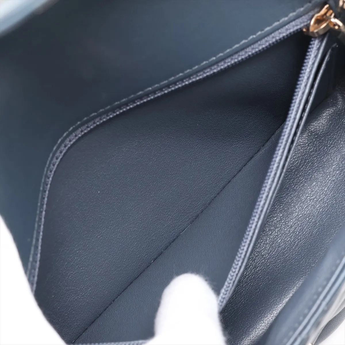 Chevron Lambskin Single Flap Single Chain Bag, V-stitch, Navy, Gold Hardware, 26650034, Serial Number 26 — view 7