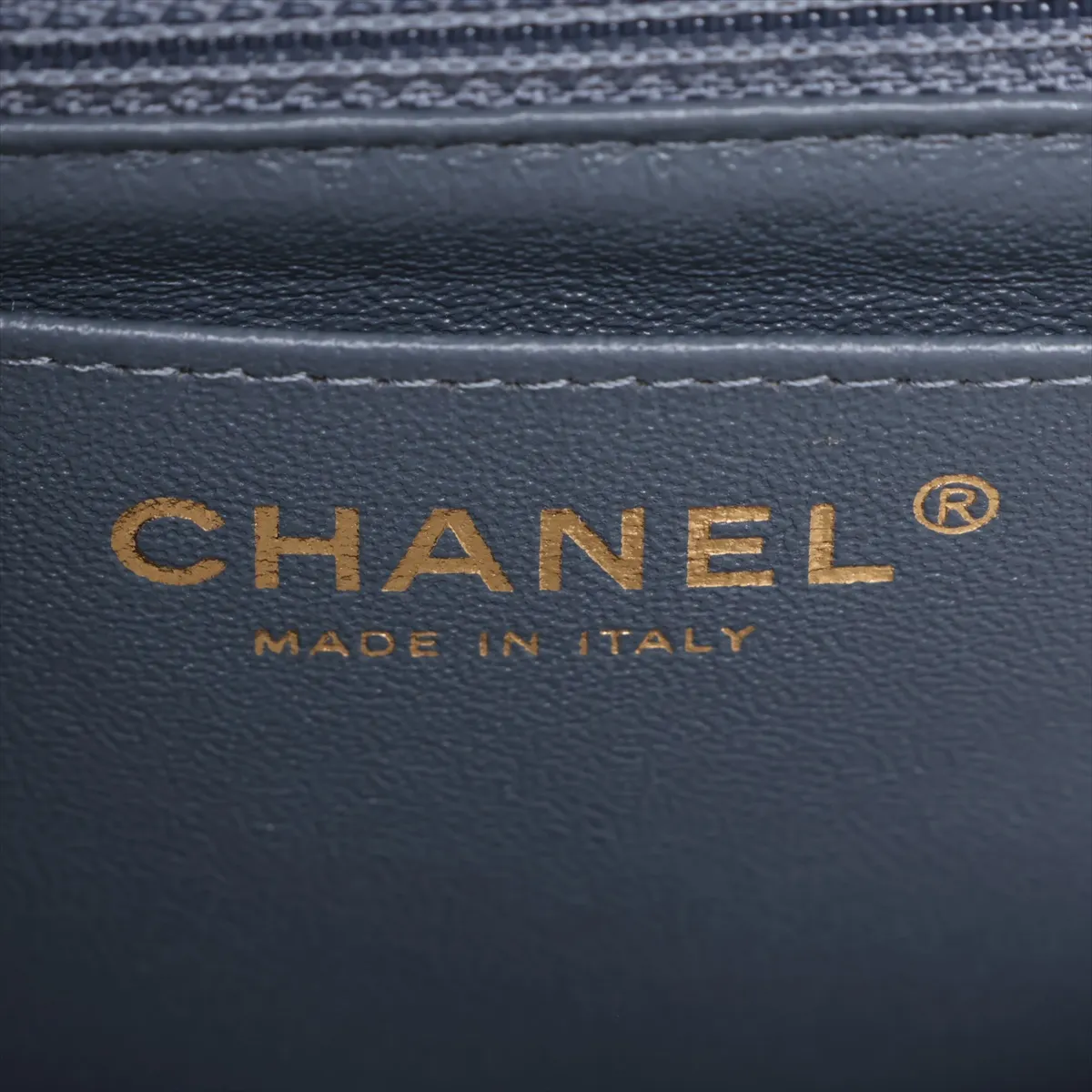 Chevron Lambskin Single Flap Single Chain Bag, V-stitch, Navy, Gold Hardware, 26650034, Serial Number 26 — view 10