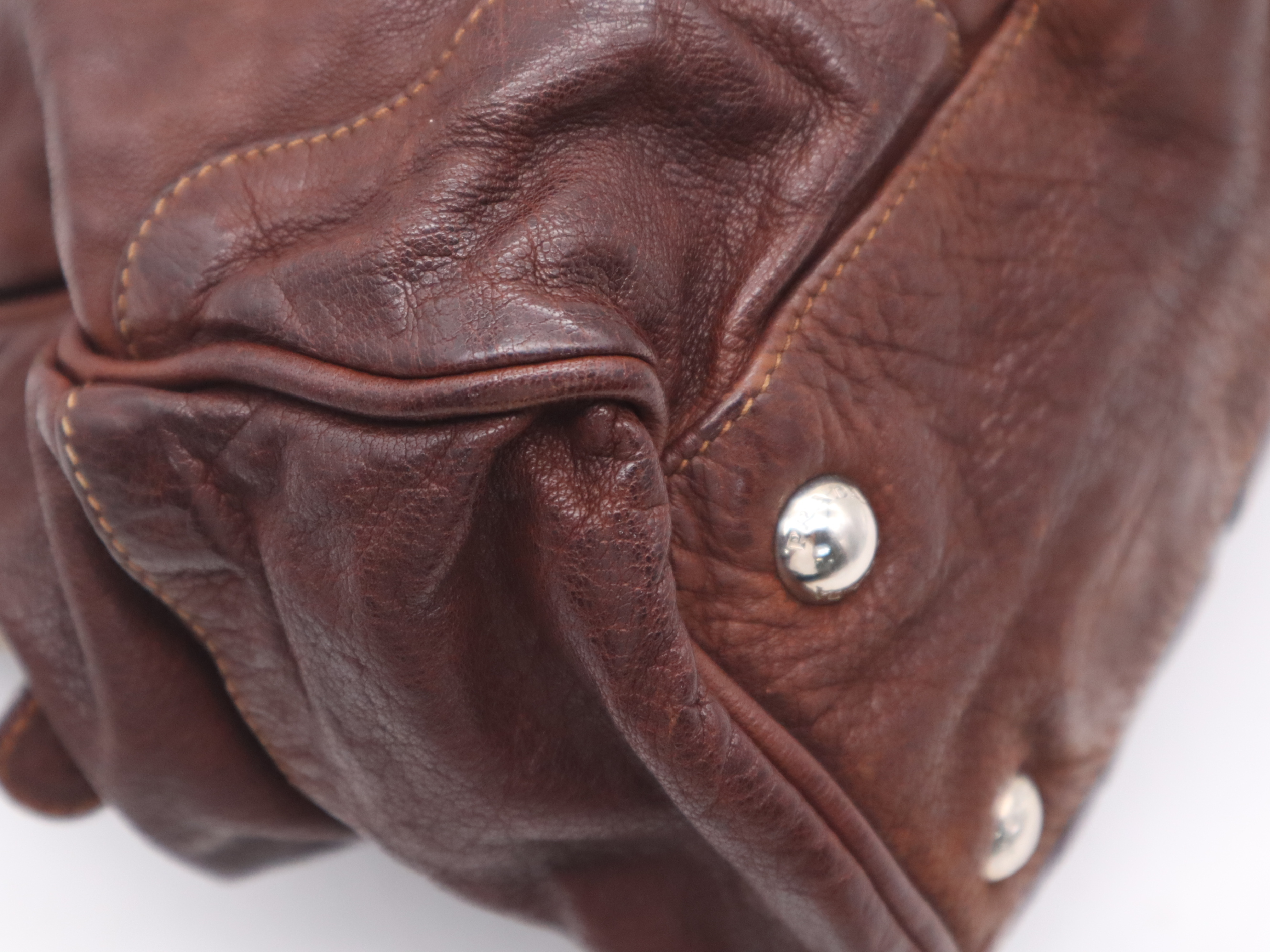 Leather Handbag, Brown, Silver Hardware — view 11