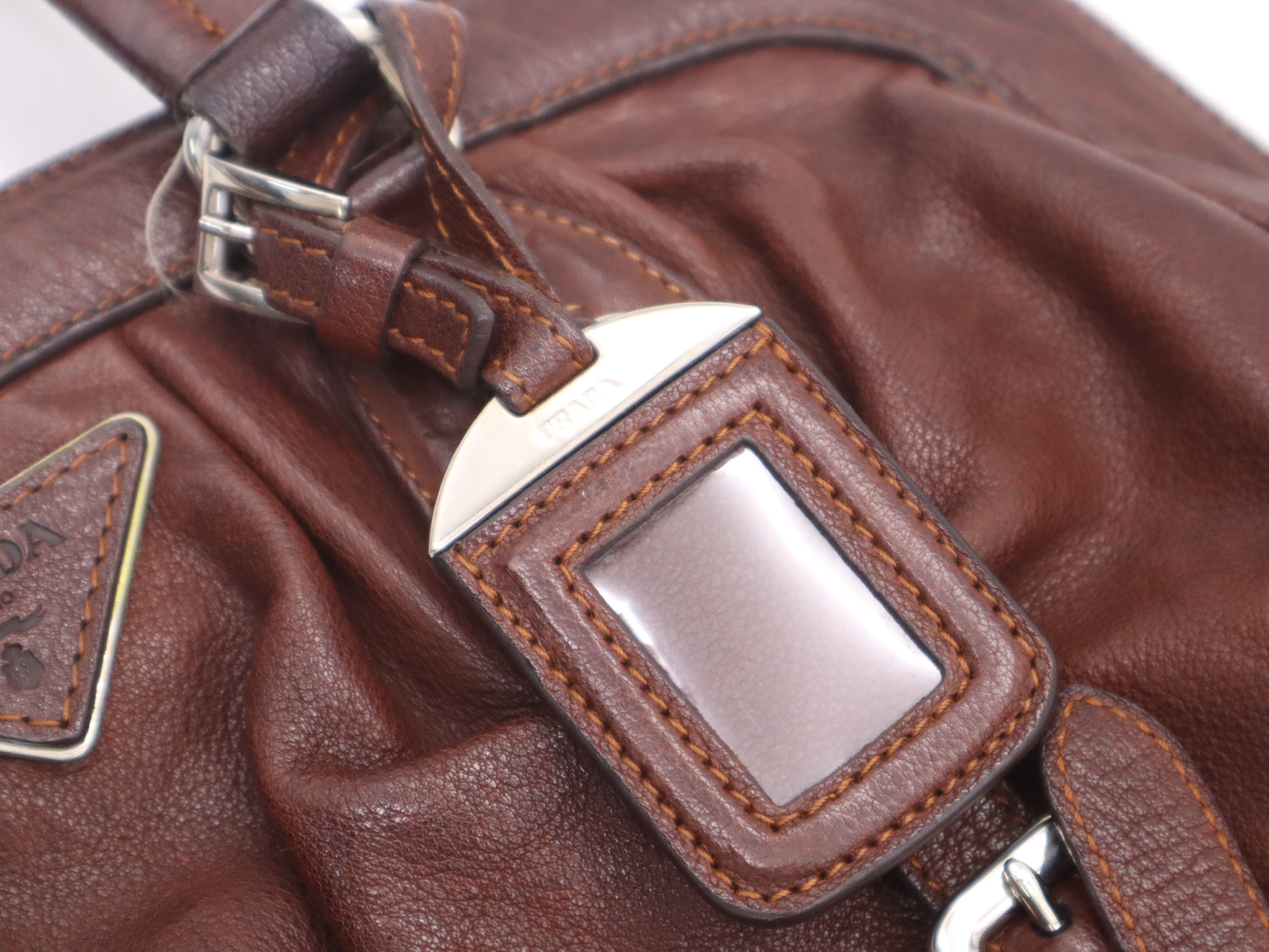 Leather Handbag, Brown, Silver Hardware — view 14