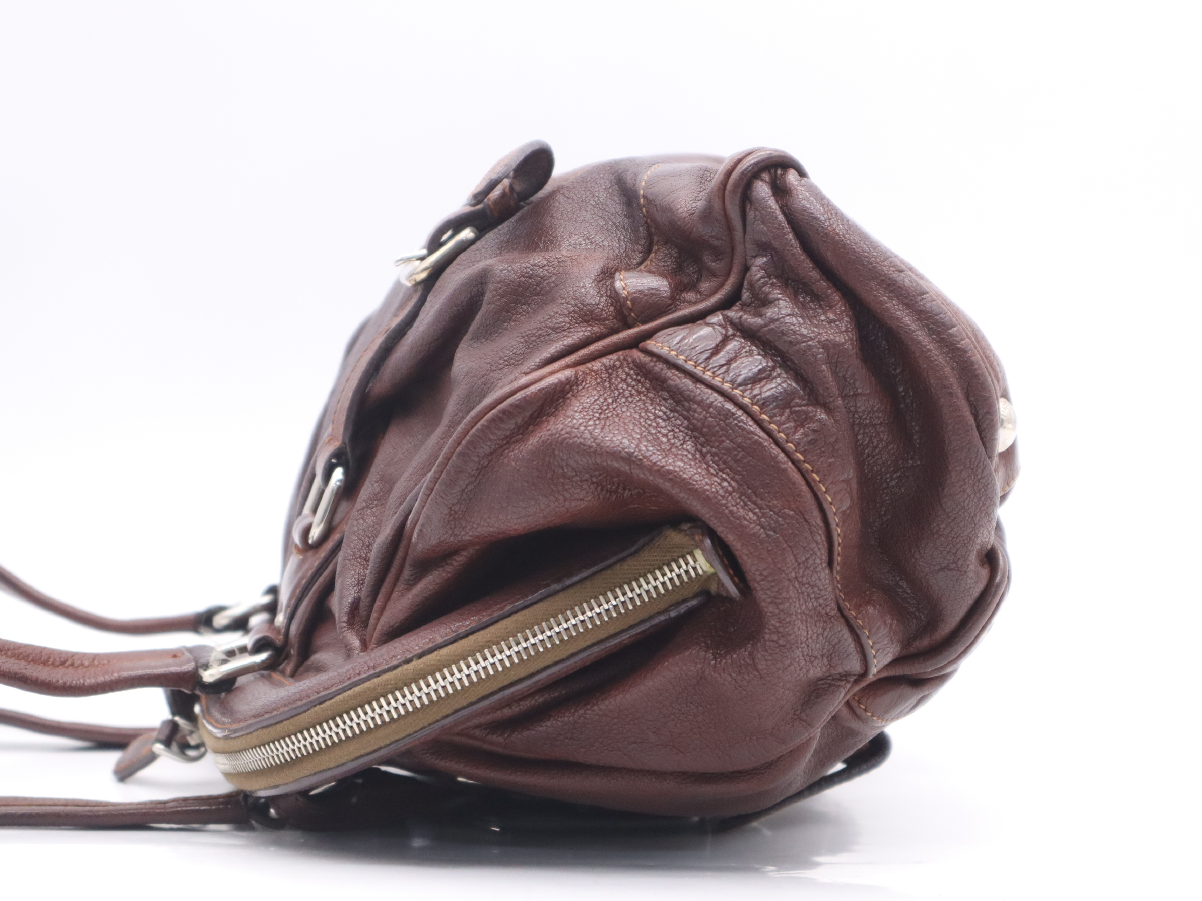 Leather Handbag, Brown, Silver Hardware — view 3