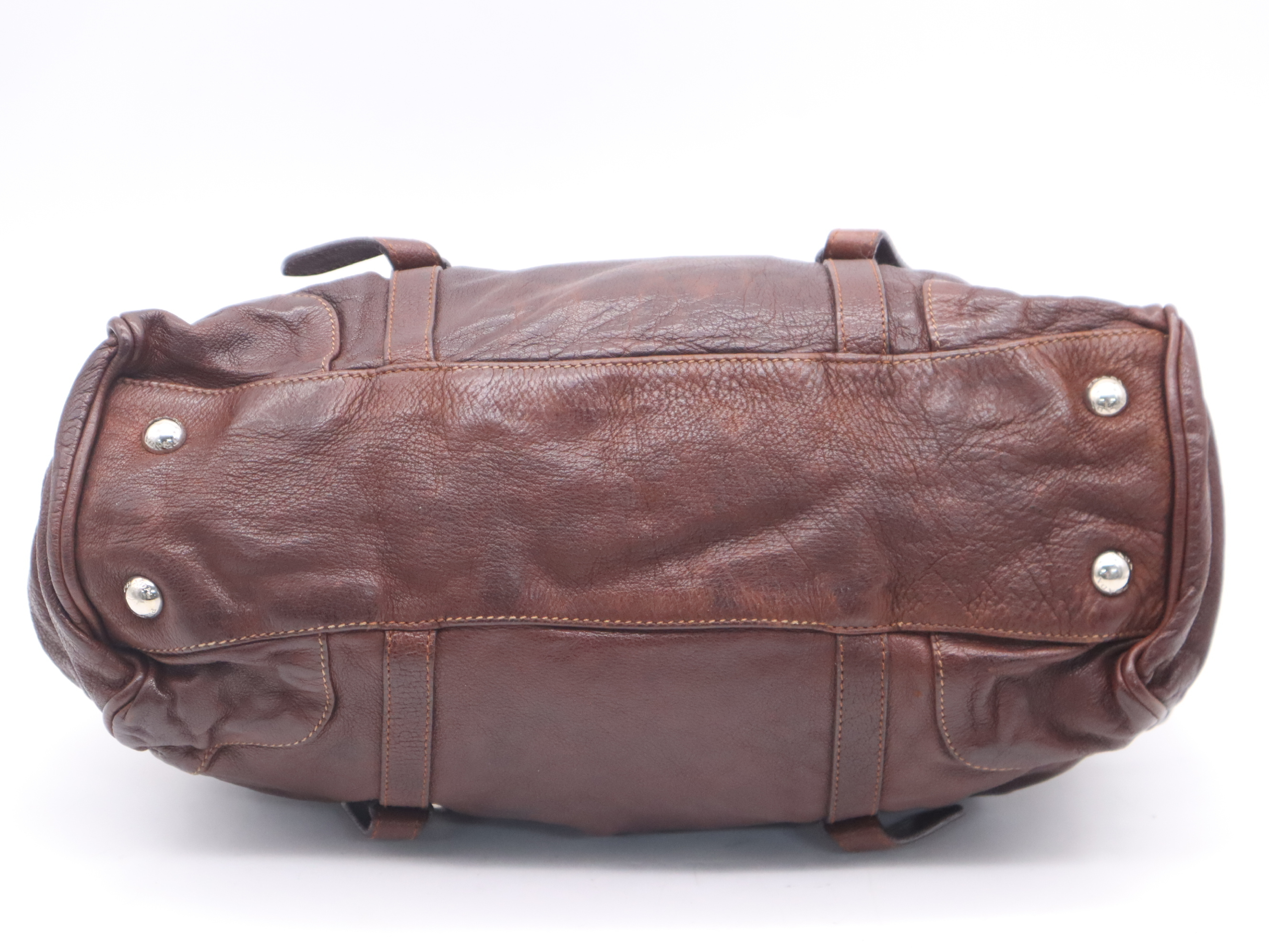 Leather Handbag, Brown, Silver Hardware — view 4