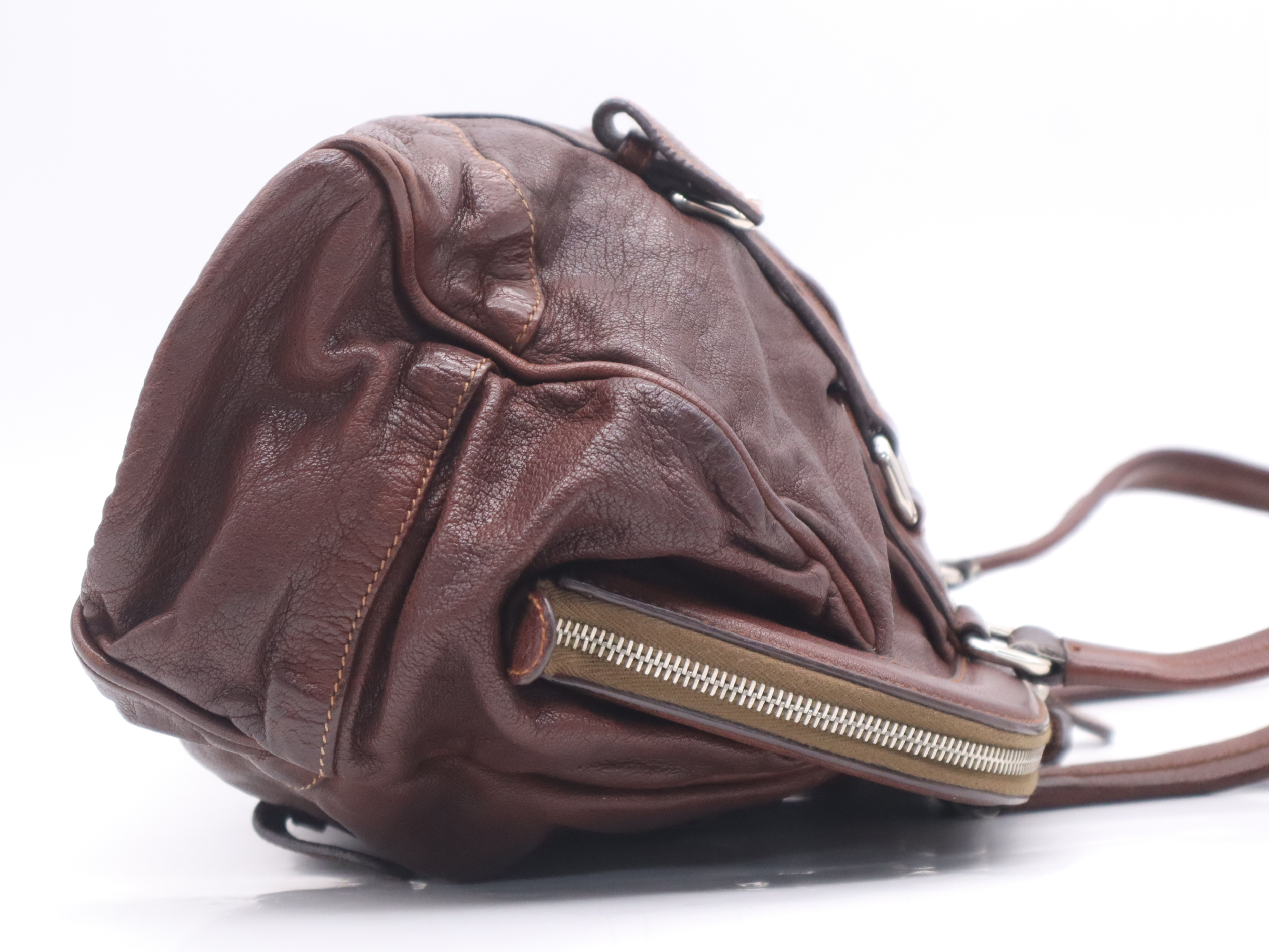 Leather Handbag, Brown, Silver Hardware — view 5